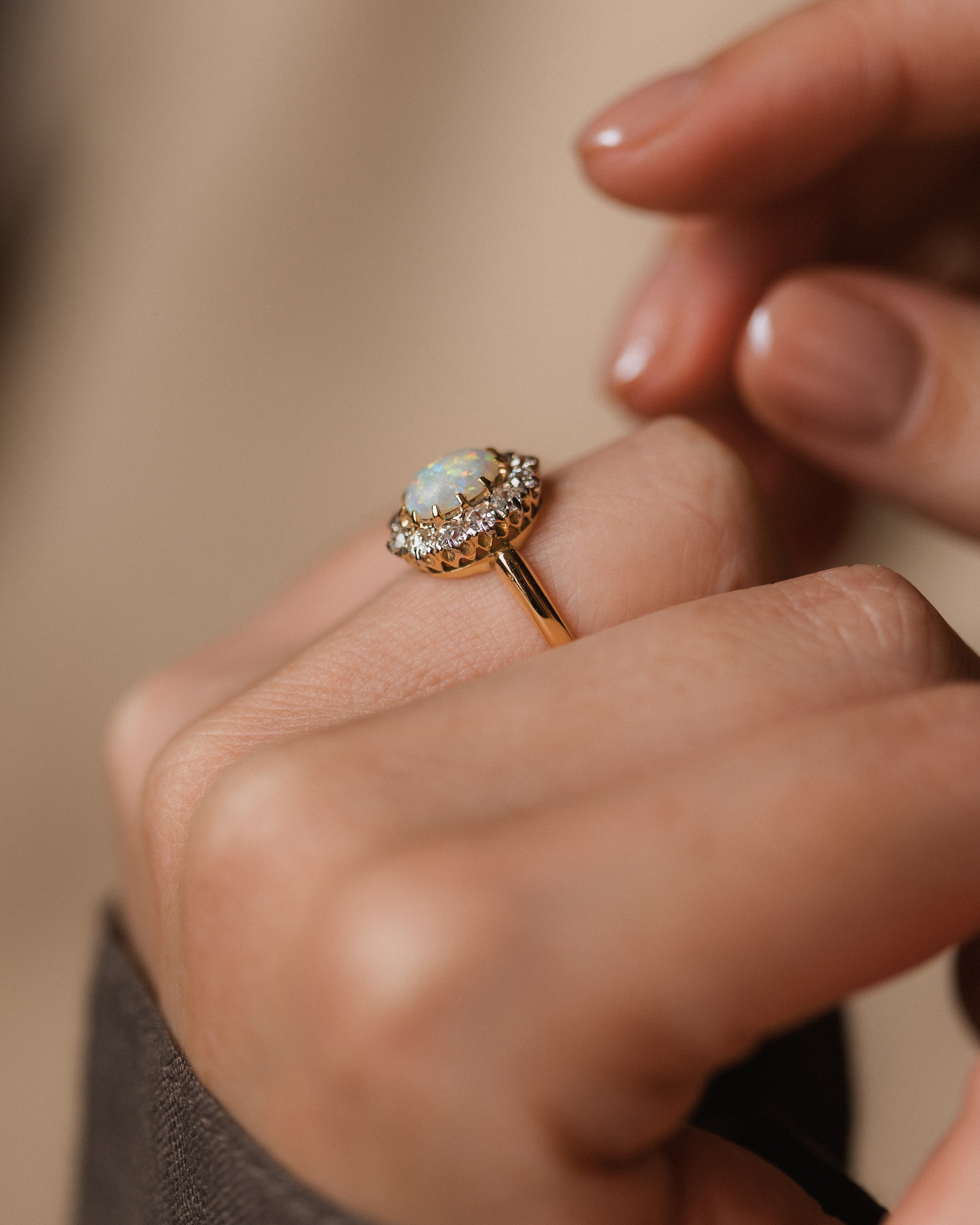 Celeste Antique 18ct Gold Opal & Diamond Cluster Ring