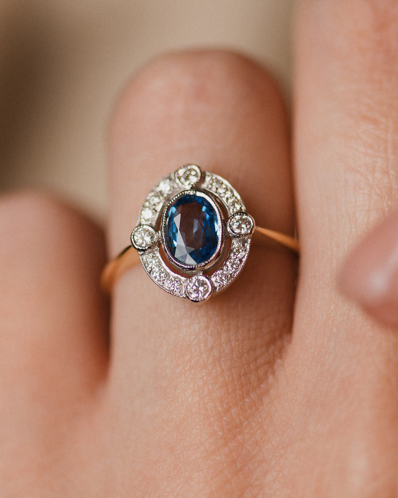 Elisabeth Vintage Art Deco 18ct Gold Sapphire & Diamond Cluster Ring