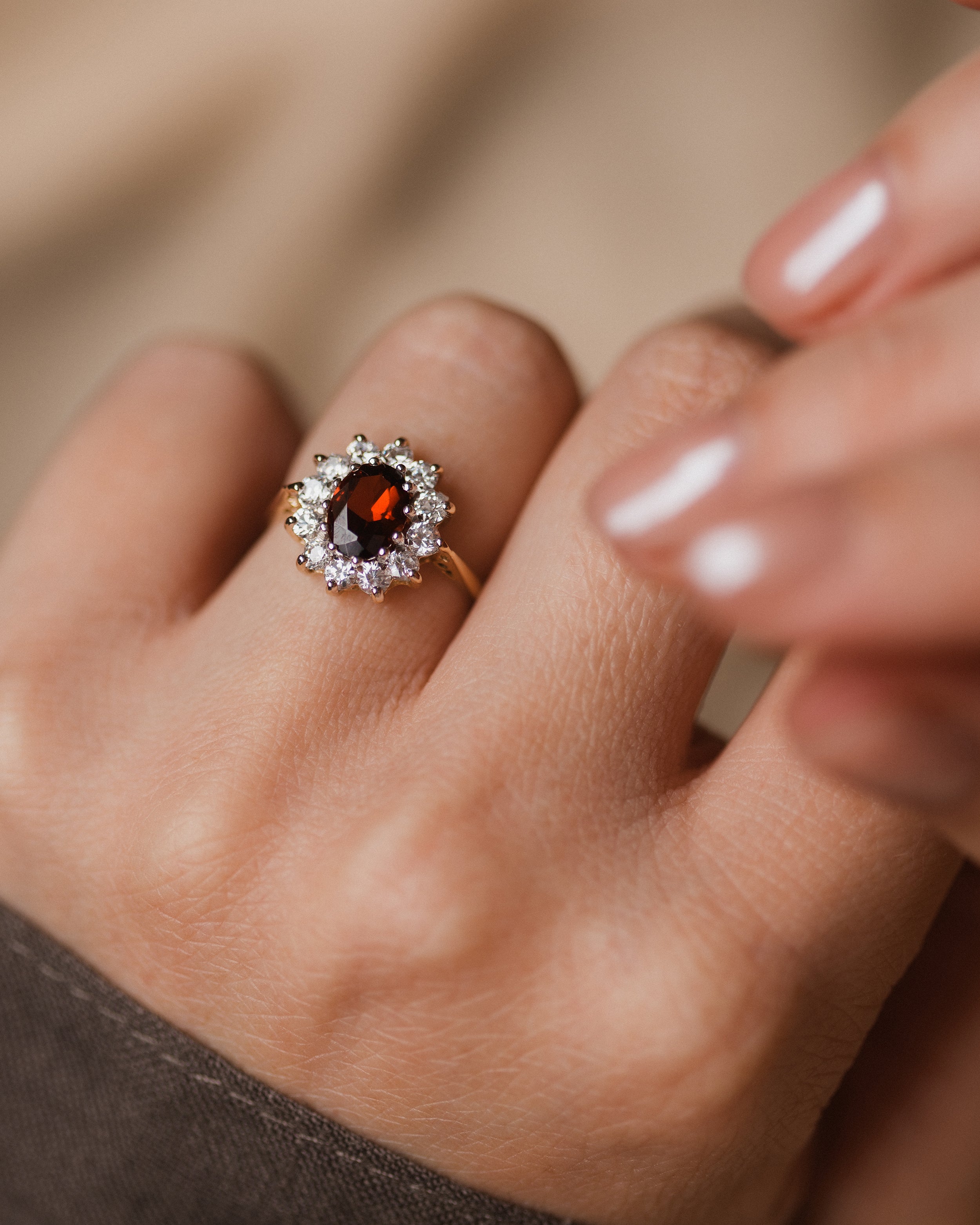 Sabel Vintage 9ct Gold Garnet & CZ Cluster Ring