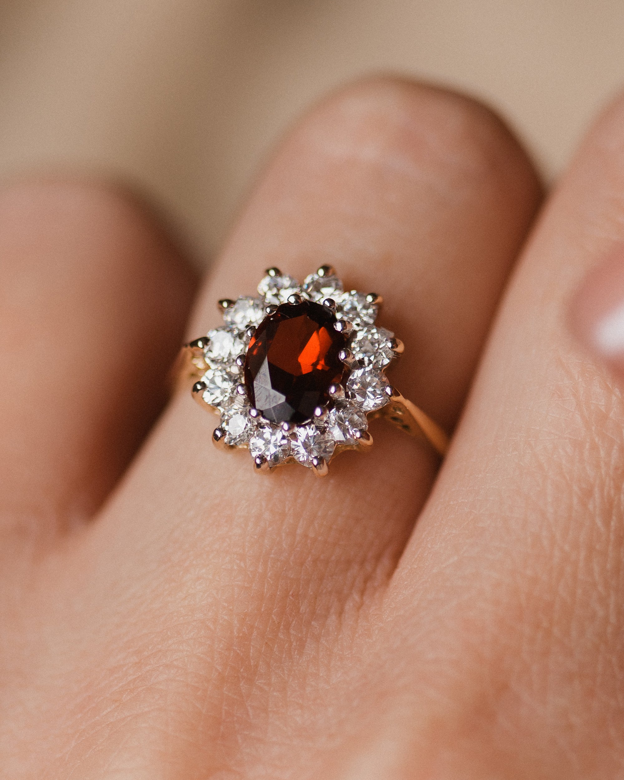 Sabel Vintage 9ct Gold Garnet & CZ Cluster Ring