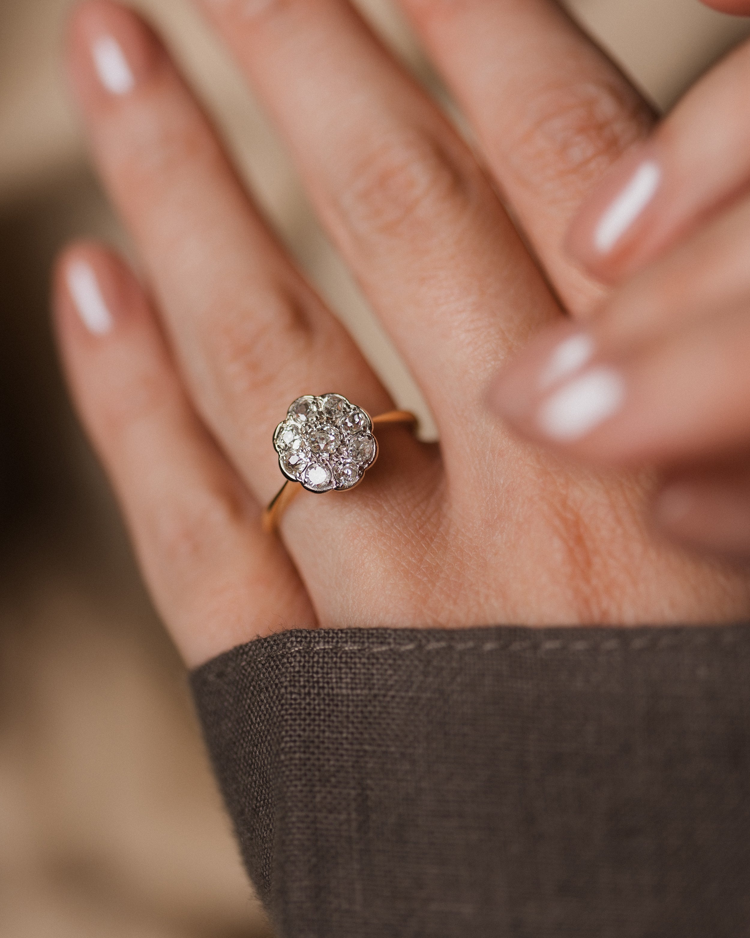Image of Darlene Antique 18ct Gold Diamond Daisy Cluster Ring