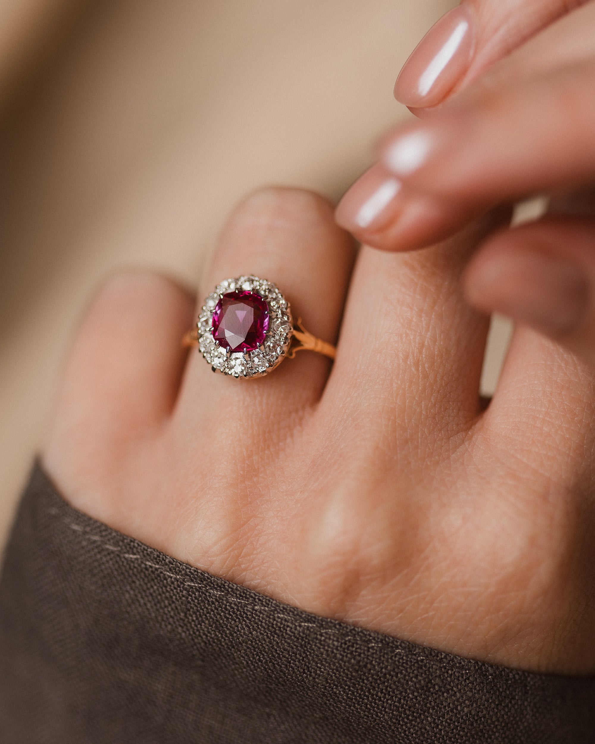 Dahlia Antique Edwardian 18ct Gold Ruby & Diamond Cluster Ring