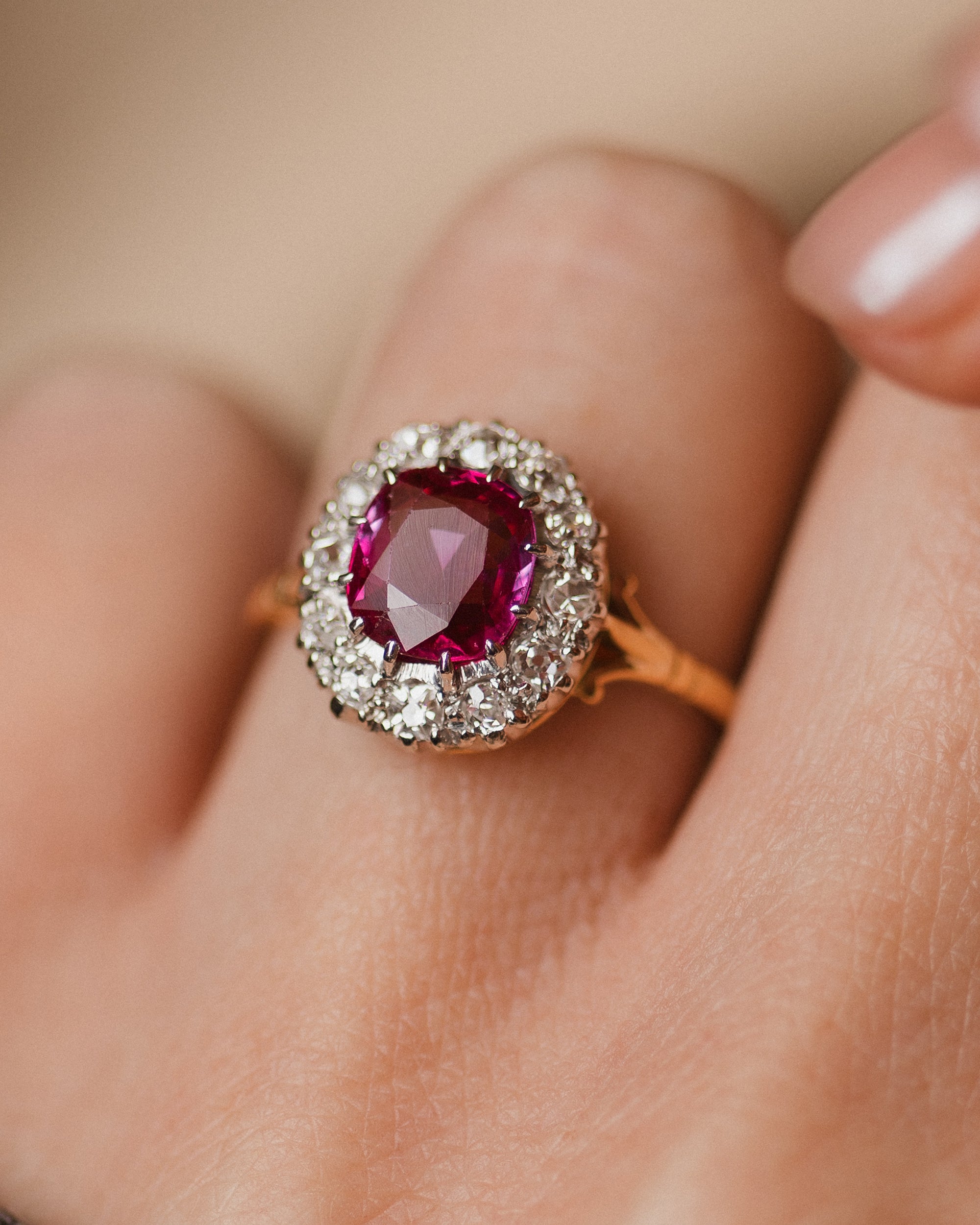 Dahlia Antique Edwardian 18ct Gold Ruby & Diamond Cluster Ring