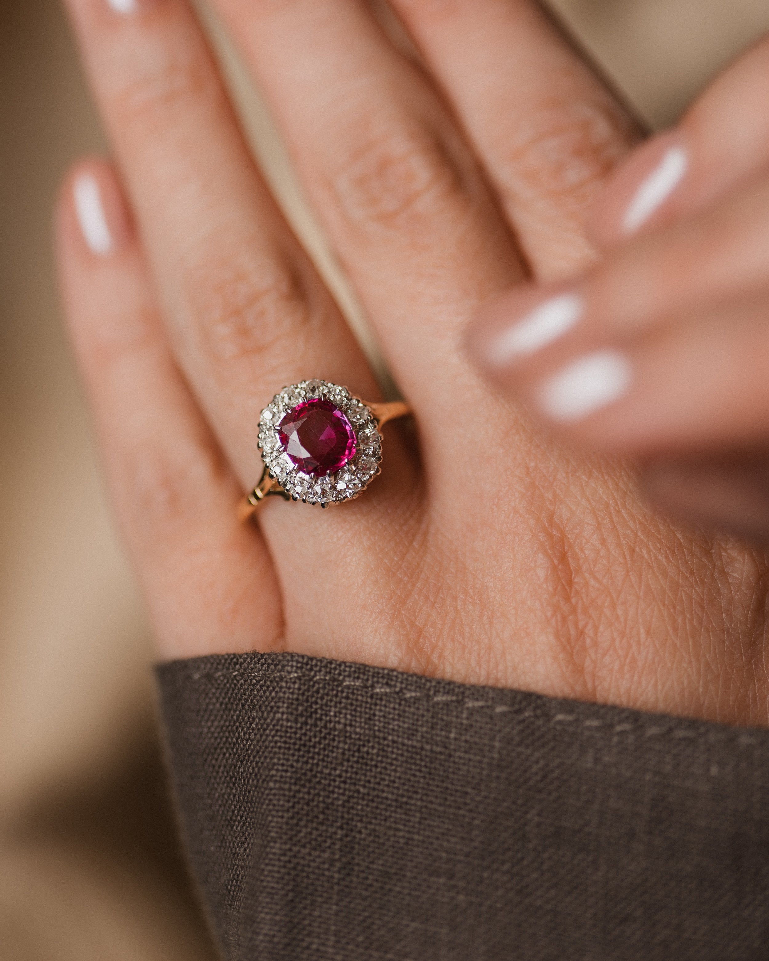 Dahlia Antique Edwardian 18ct Gold Ruby & Diamond Cluster Ring