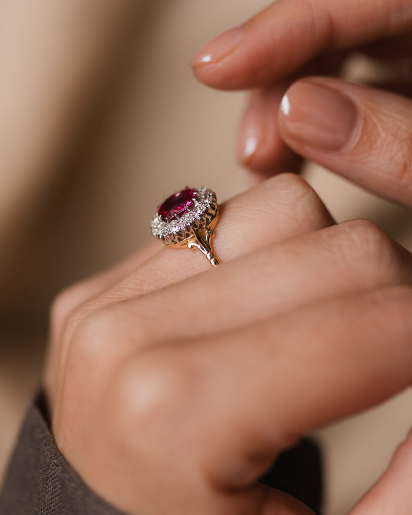Dahlia Antique Edwardian 18ct Gold Ruby & Diamond Cluster Ring
