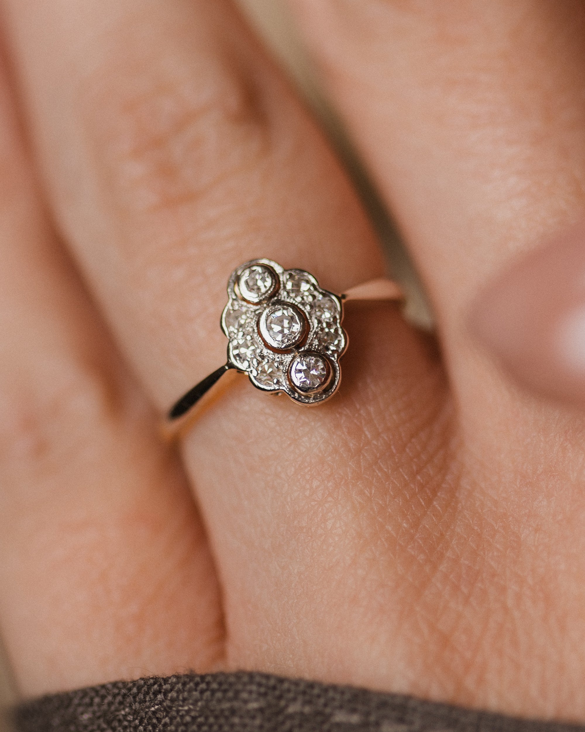 Elowen Vintage Art Deco 18ct Gold Diamond Panel Ring