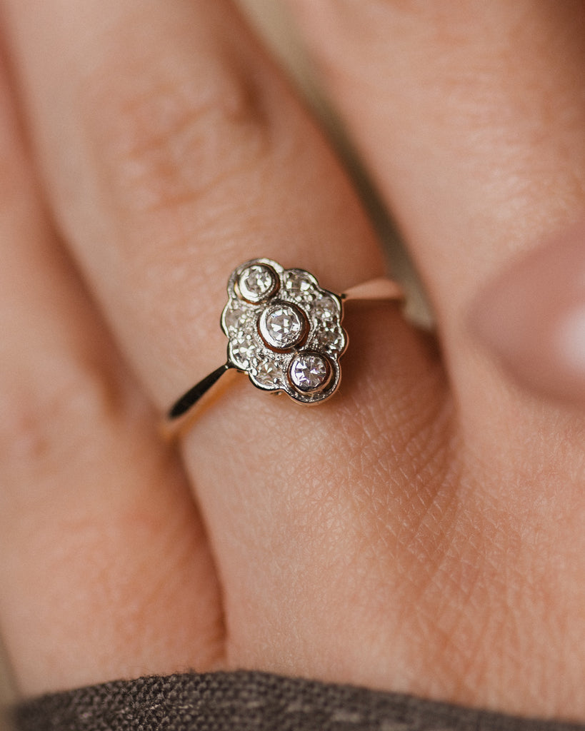 Elowen Vintage Art Deco 18ct Gold Diamond Panel Ring