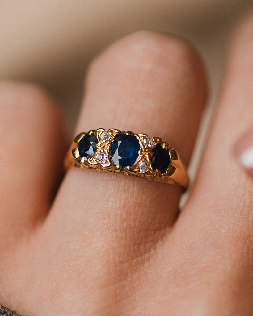 Audrey Vintage 18ct Gold Sapphire & Diamond Seven Stone Ring