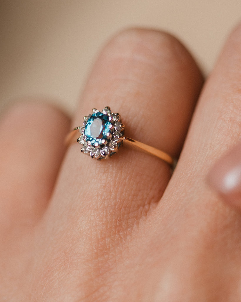 Tillie 1988 Vintage 9ct Gold Topaz & Diamond Cluster Ring