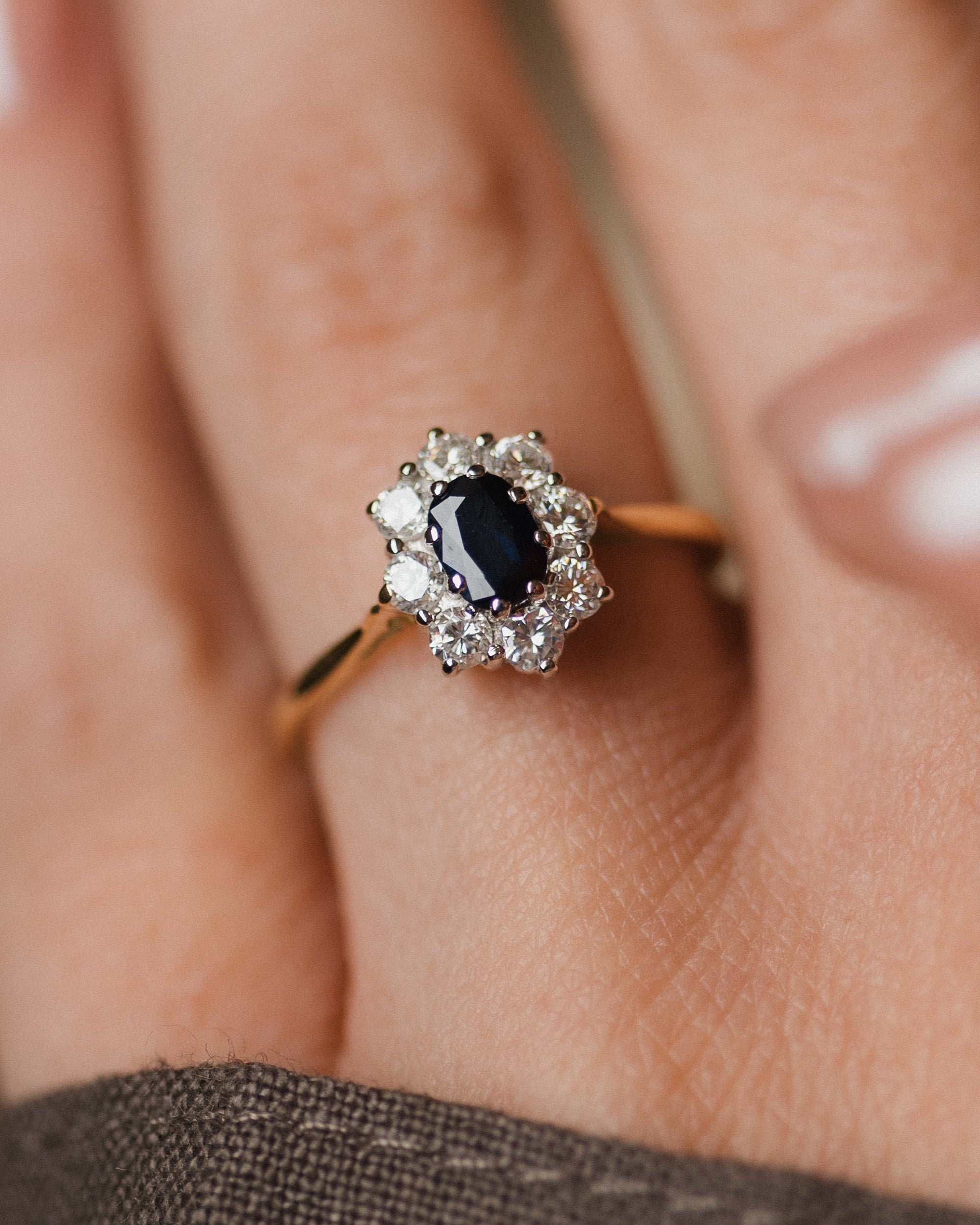 Honey 1971 Vintage 18ct Gold Sapphire & Diamond Cluster Ring