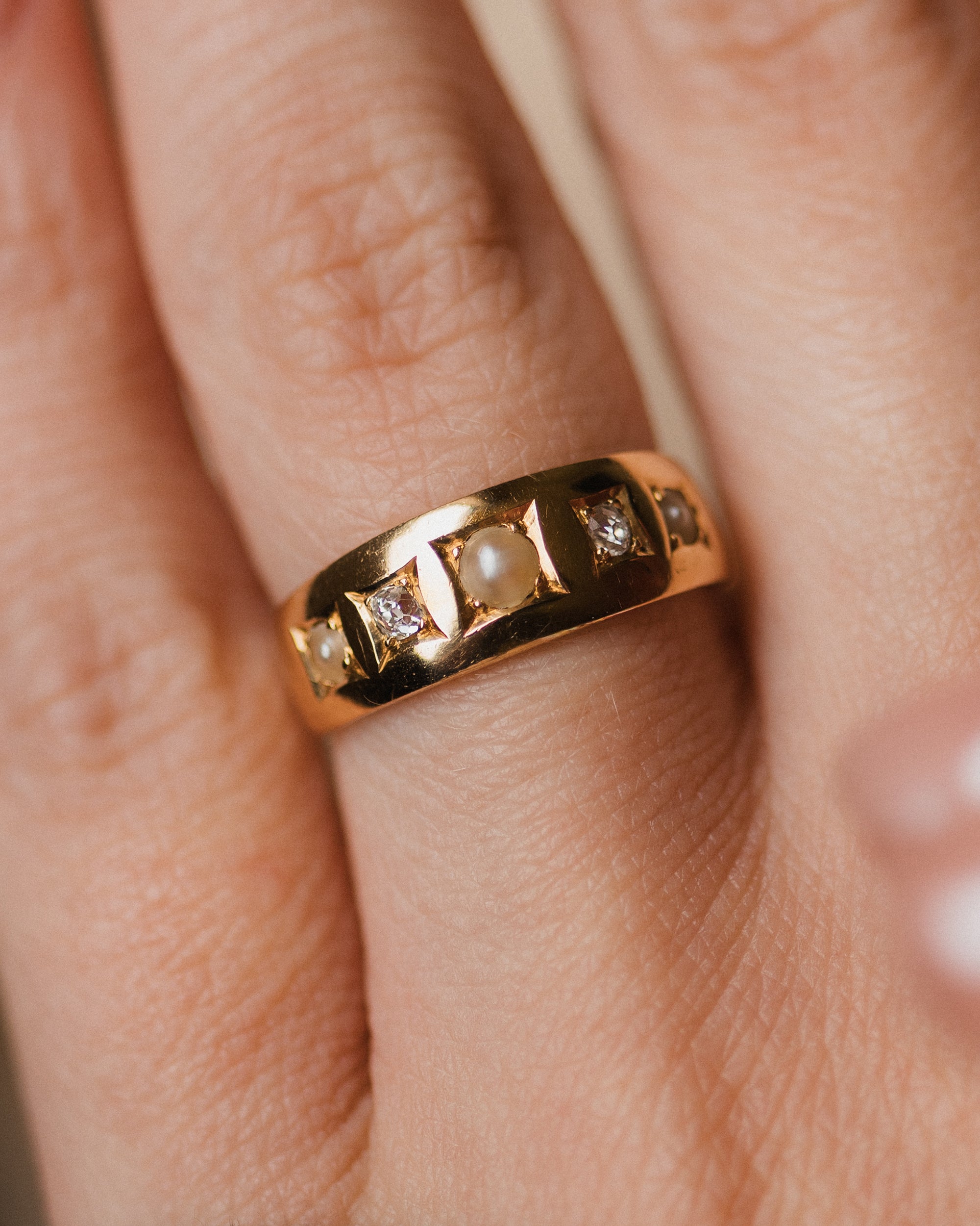 Verona Antique Victorian 18ct Gold Pearl & Diamond Five Stone Ring