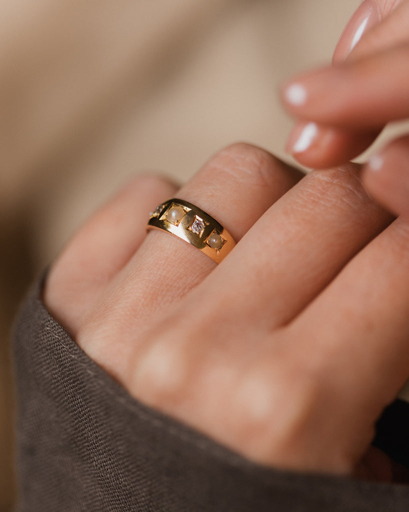 Verona Antique Victorian 18ct Gold Pearl & Diamond Five Stone Ring