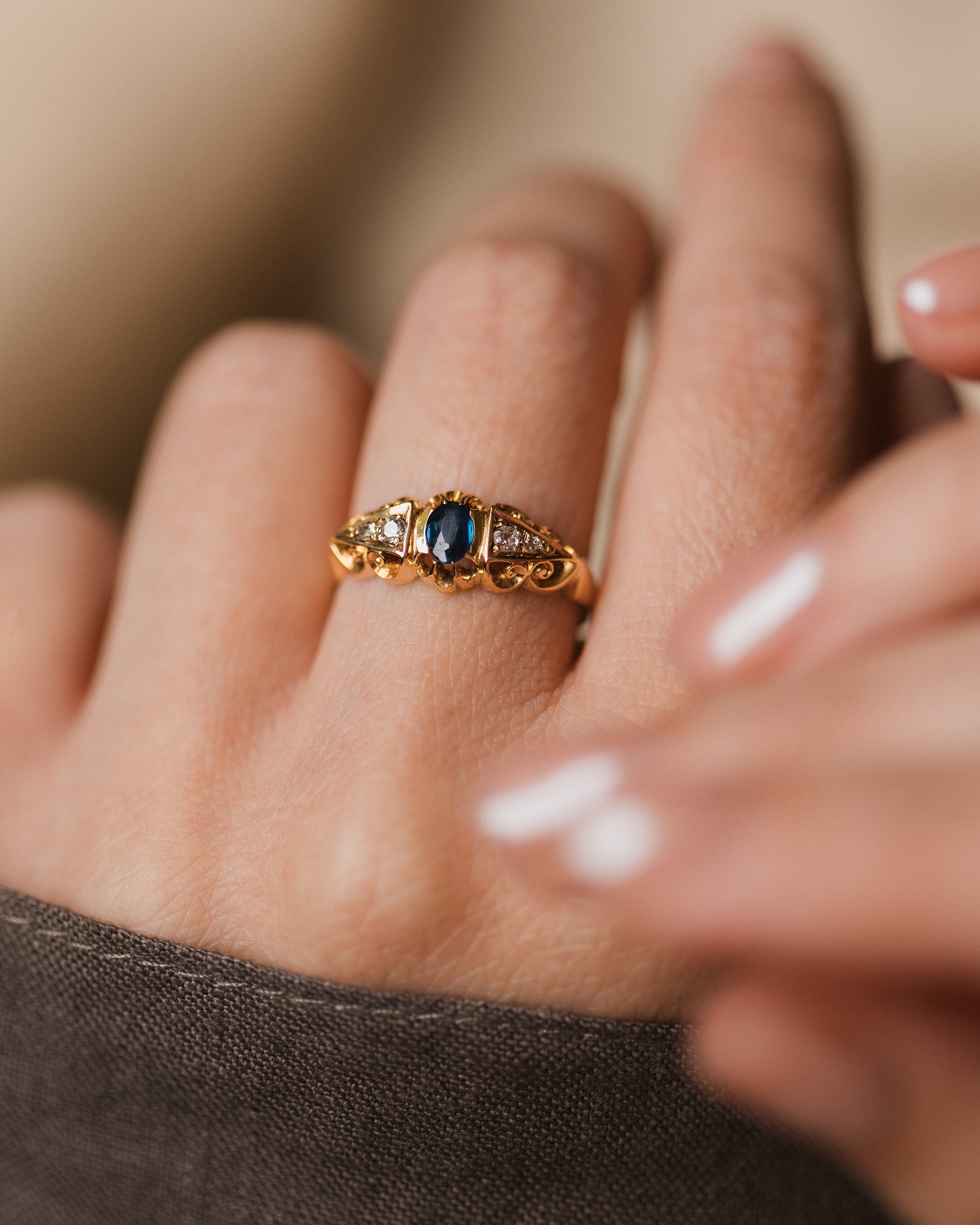 Image of Alma Antique 18ct Gold Sapphire & Diamond Ring