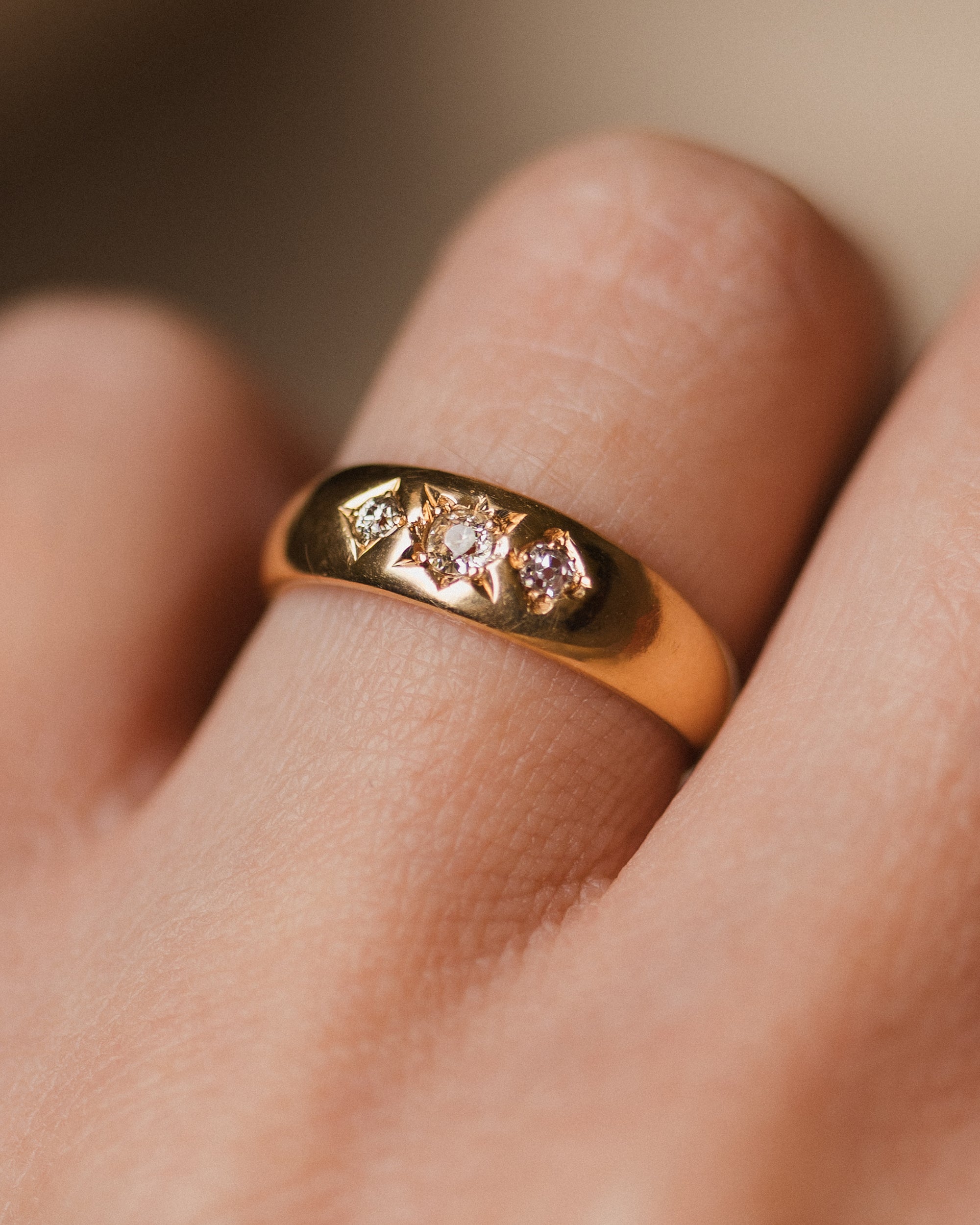 Joy 1899 Antique 18ct Gold Diamond Trilogy Band Ring