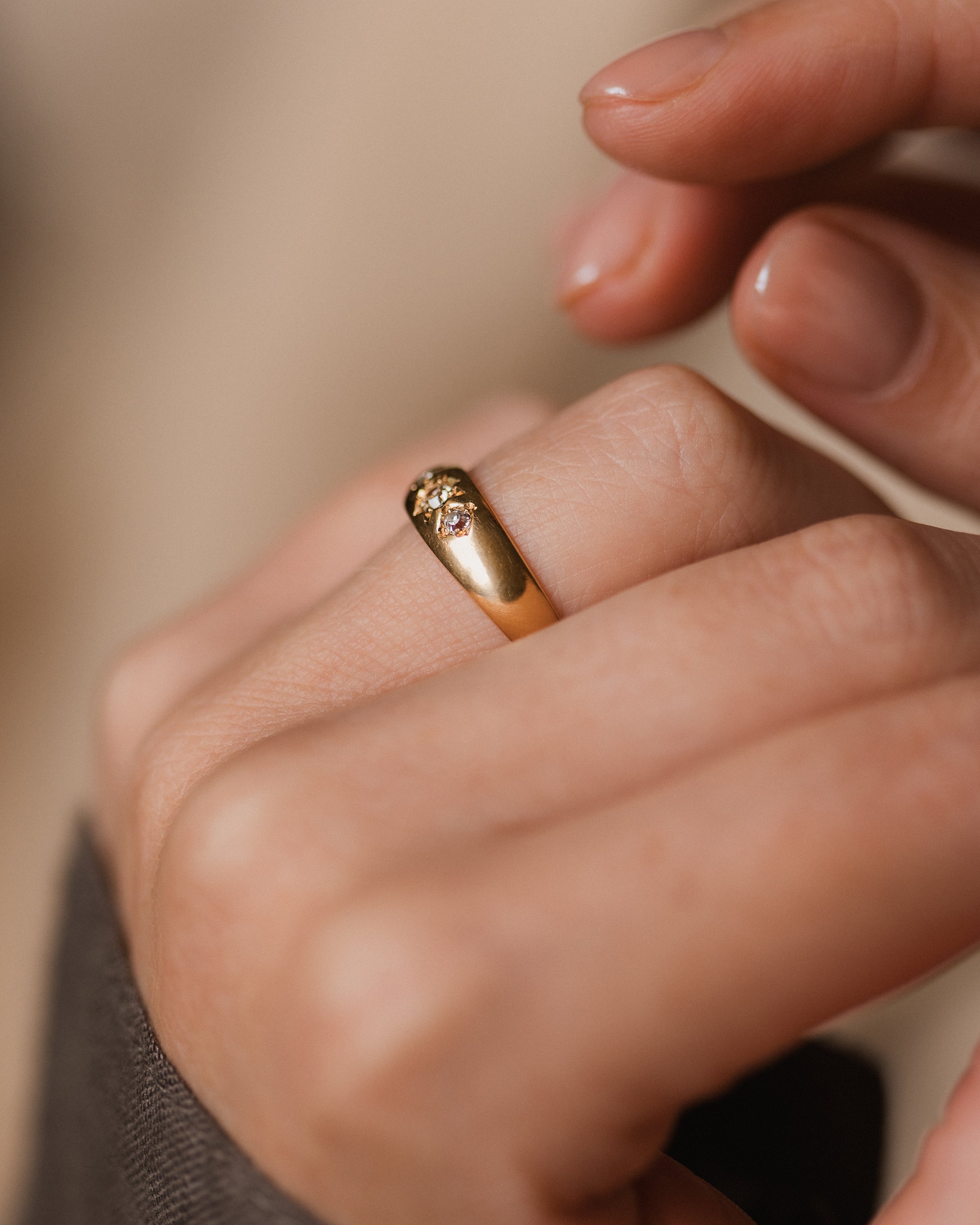 Joy 1899 Antique 18ct Gold Diamond Trilogy Band Ring