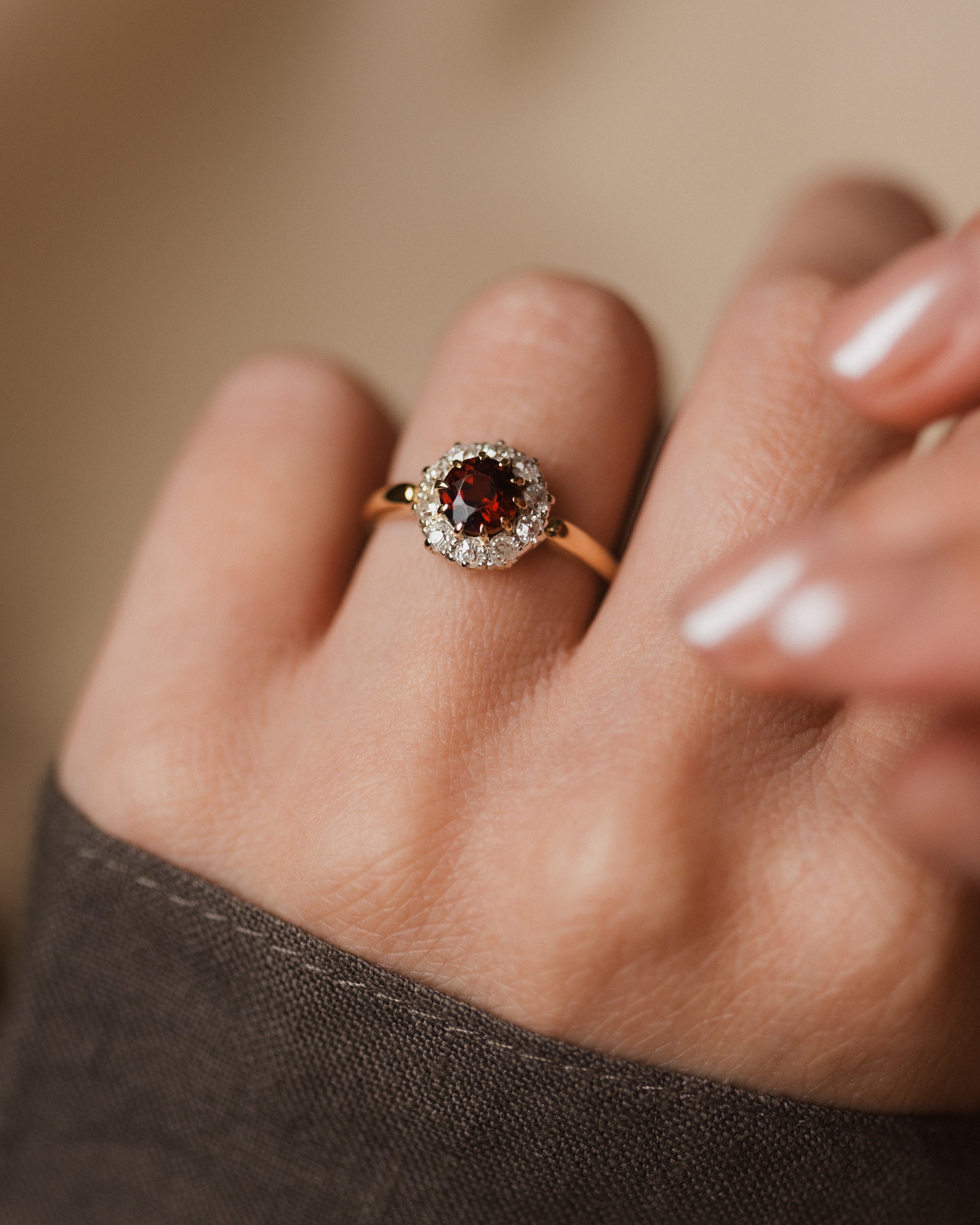 Image of Madeleine Antique 18ct Gold Garnet & Diamond Cluster Ring