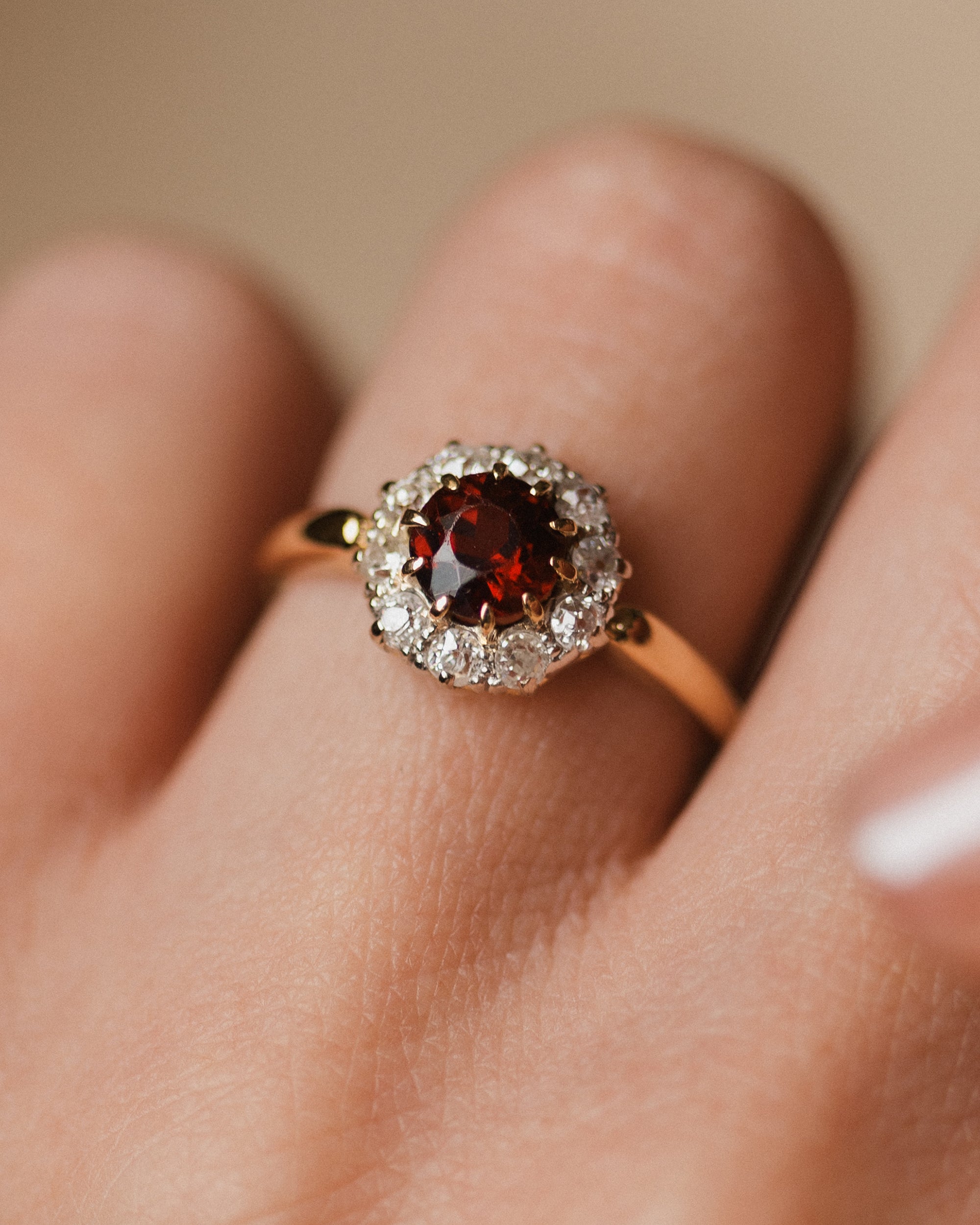 Madeleine Antique 18ct Gold Garnet & Diamond Cluster Ring