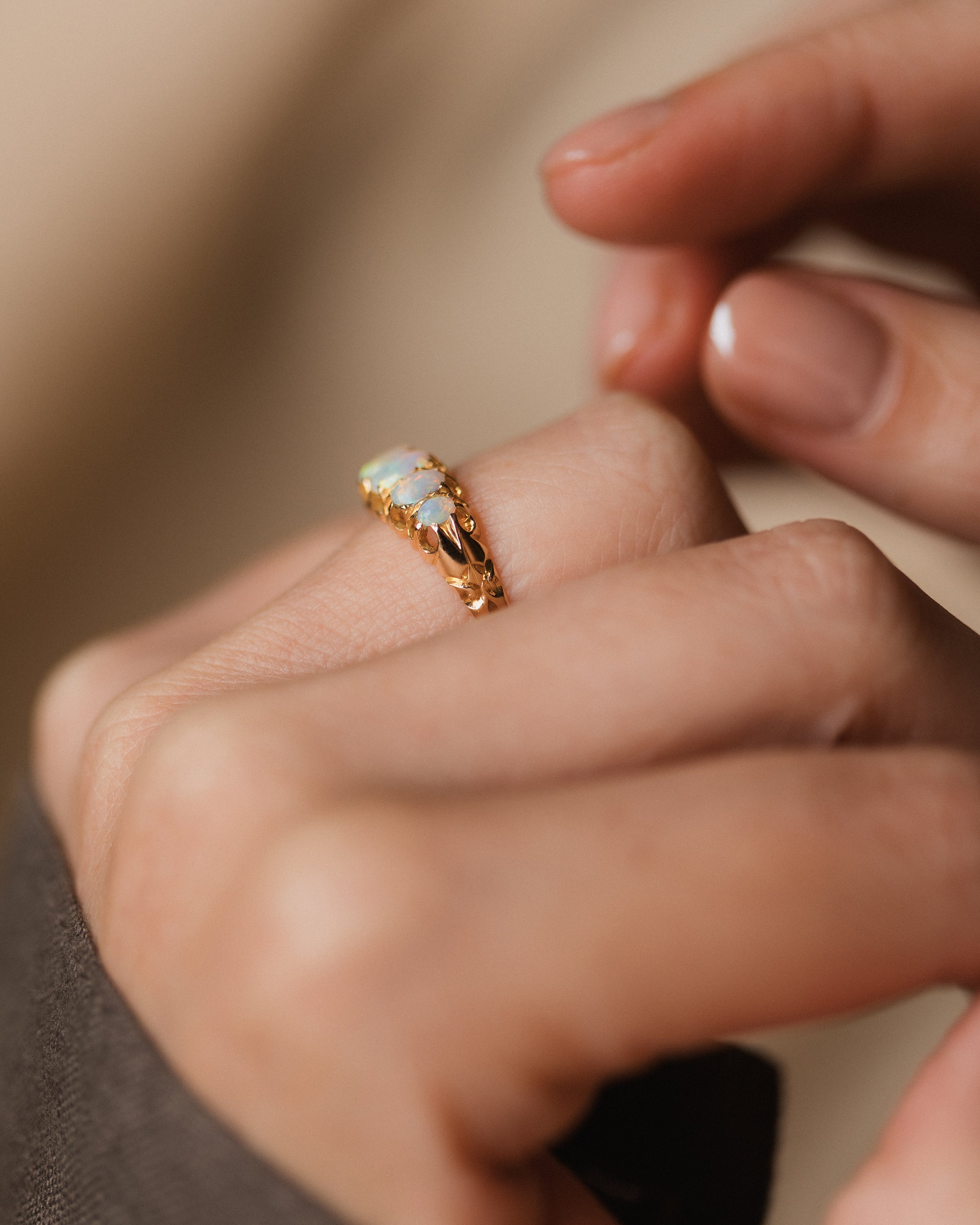 Clarice 1902 Antique 18ct Gold Opal Five Stone Ring