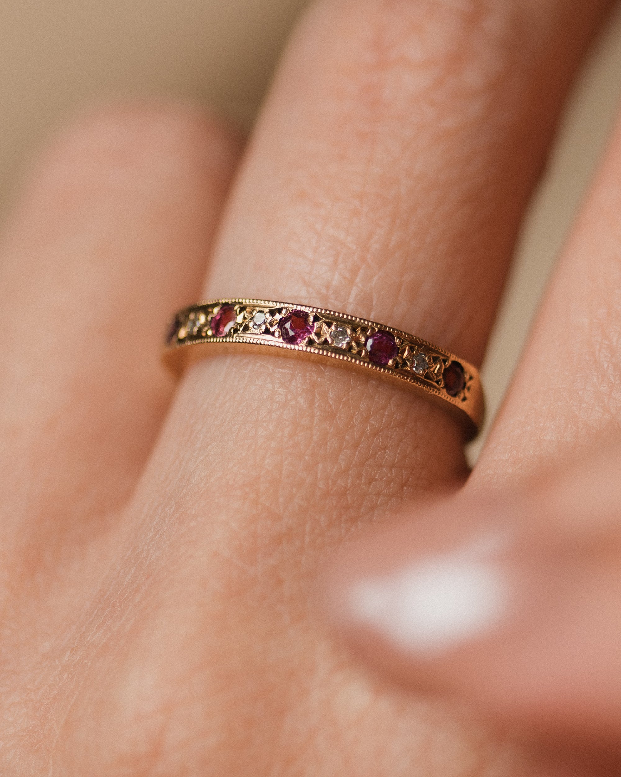 Rosemary 1979 Vintage 9ct Gold Ruby & Diamond Half Eternity Ring