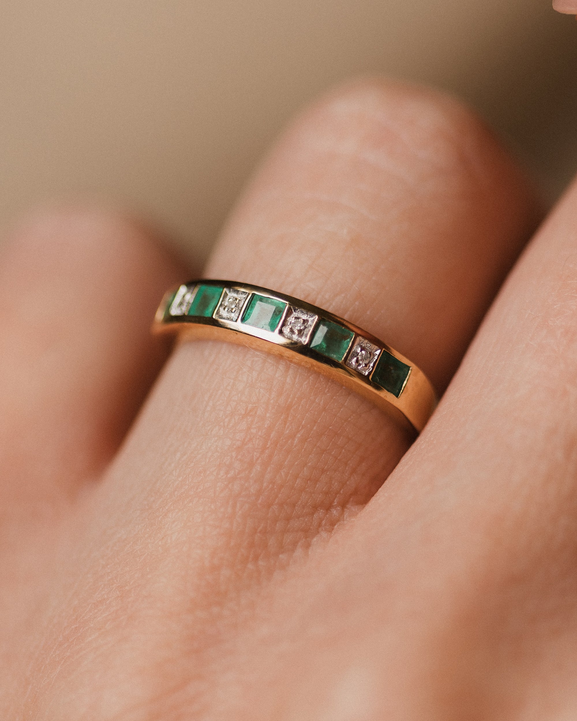 Hazel 1998 Vintage 9ct Gold Emerald & Diamond Half Eternity Ring