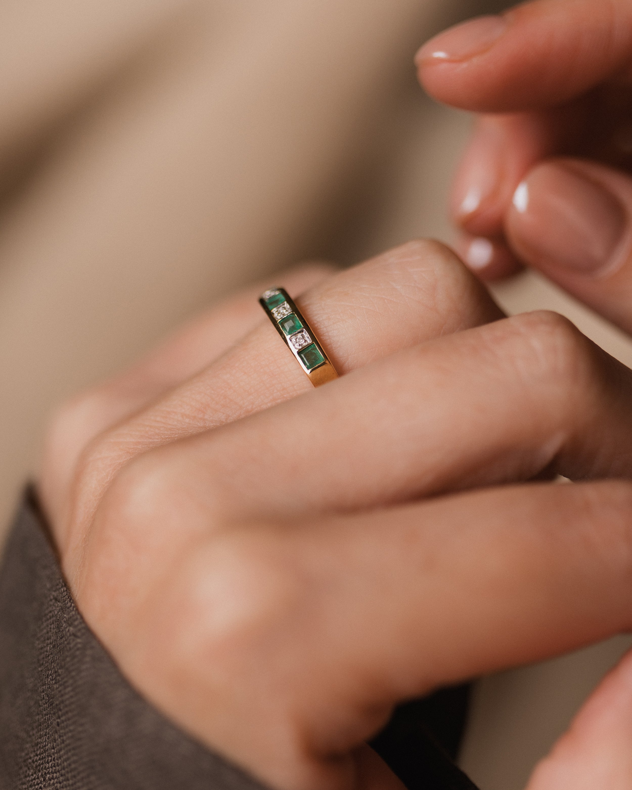Hazel 1998 Vintage 9ct Gold Emerald & Diamond Half Eternity Ring