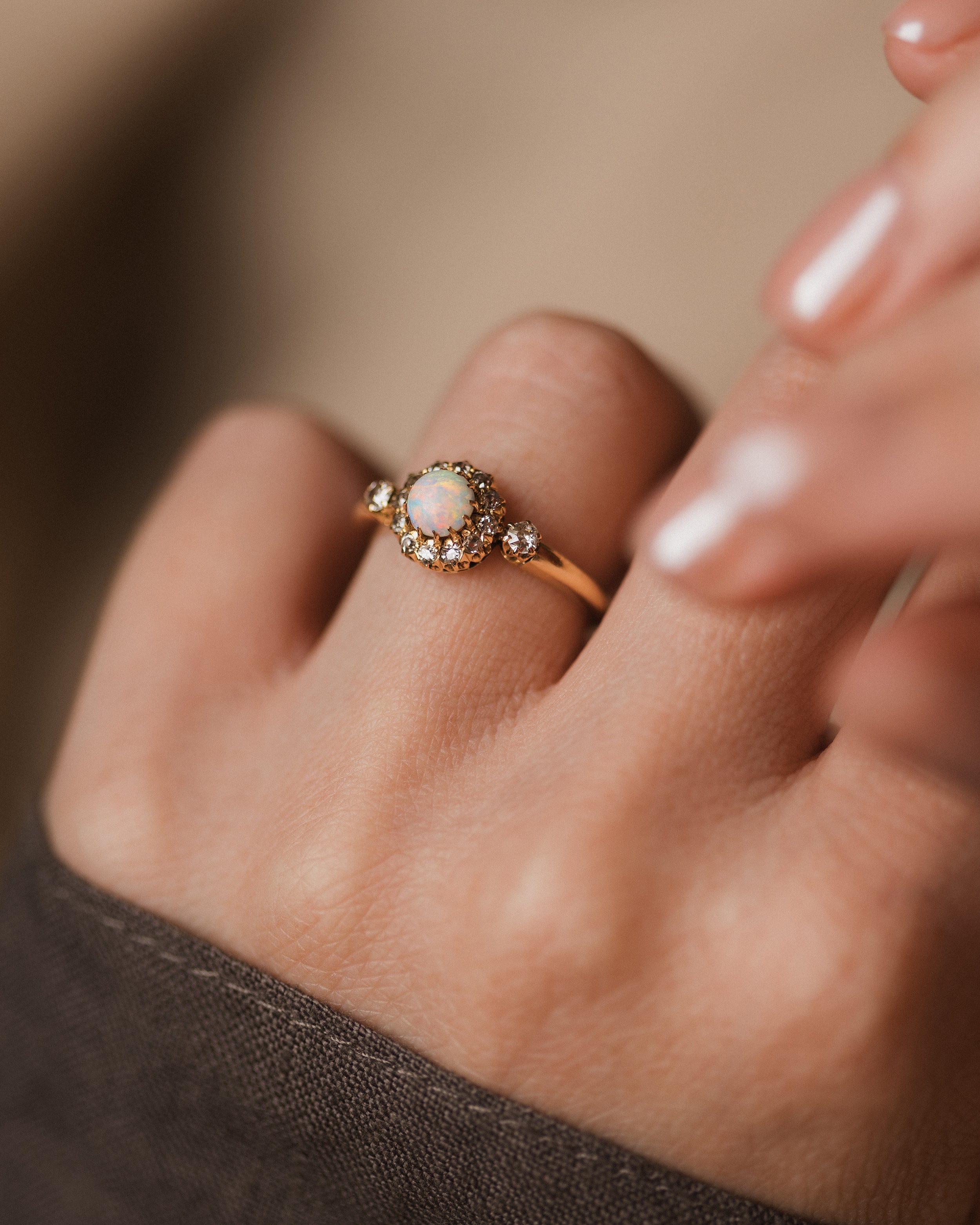 Image of June 1901 Antique 18ct Gold Opal & Diamond Cluster Ring