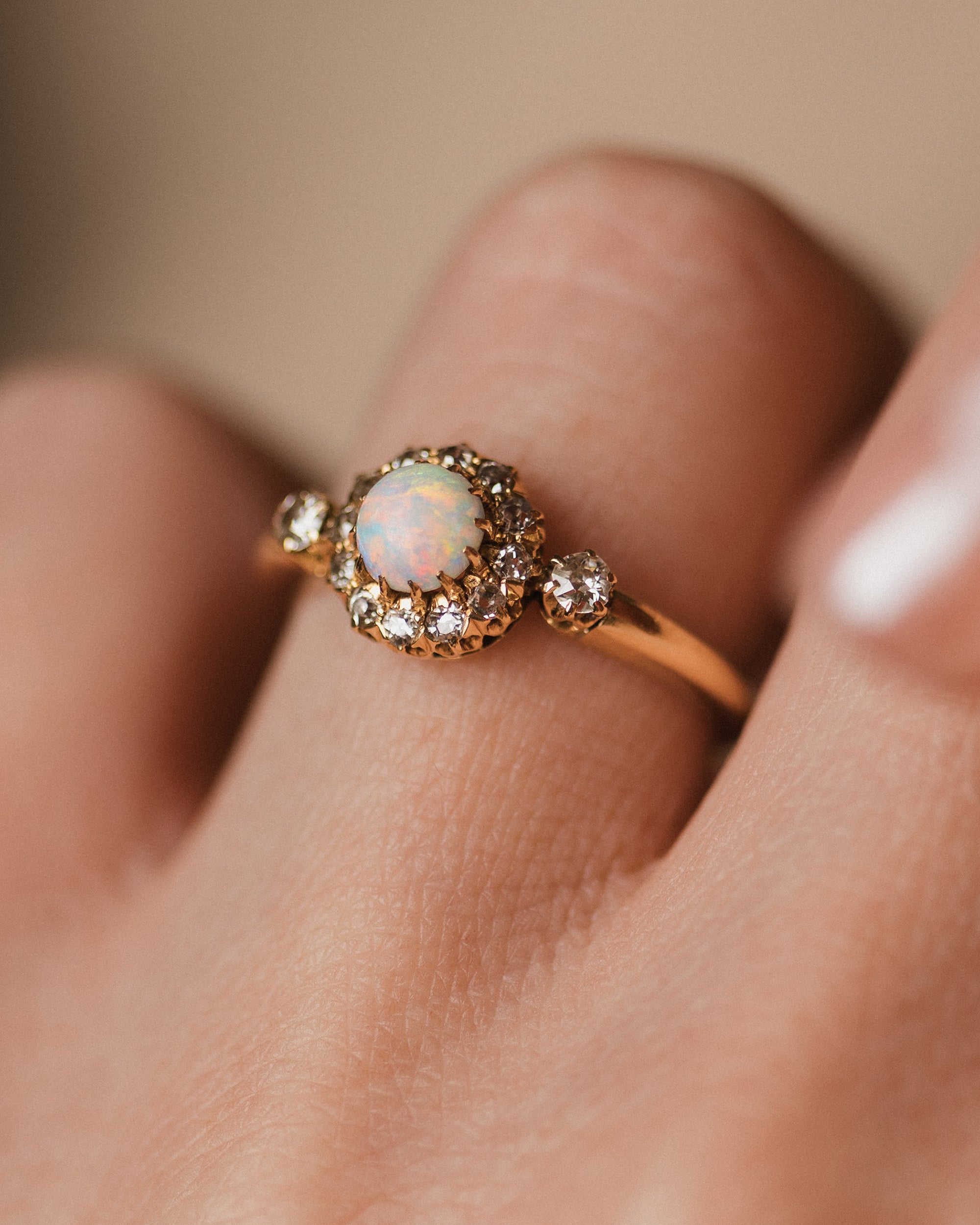 June 1901 Antique 18ct Gold Opal & Diamond Cluster Ring