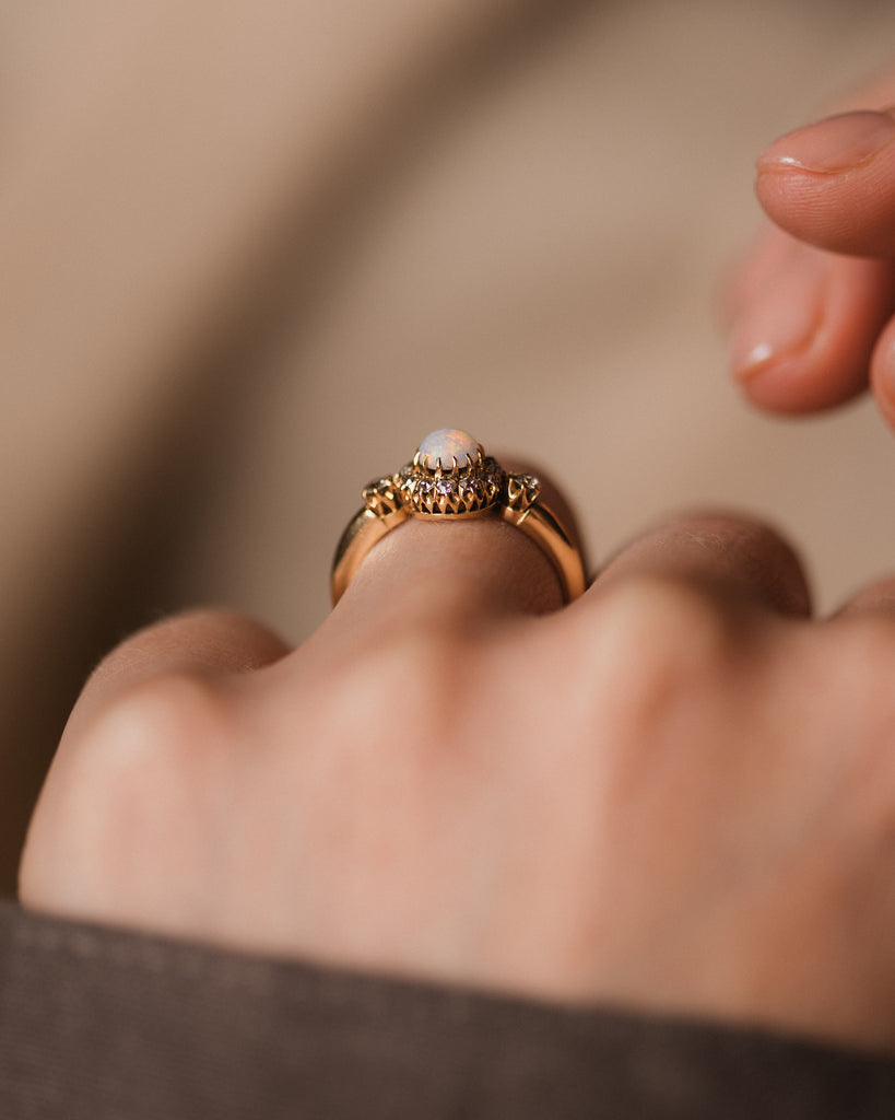 June 1901 Antique 18ct Gold Opal & Diamond Cluster Ring