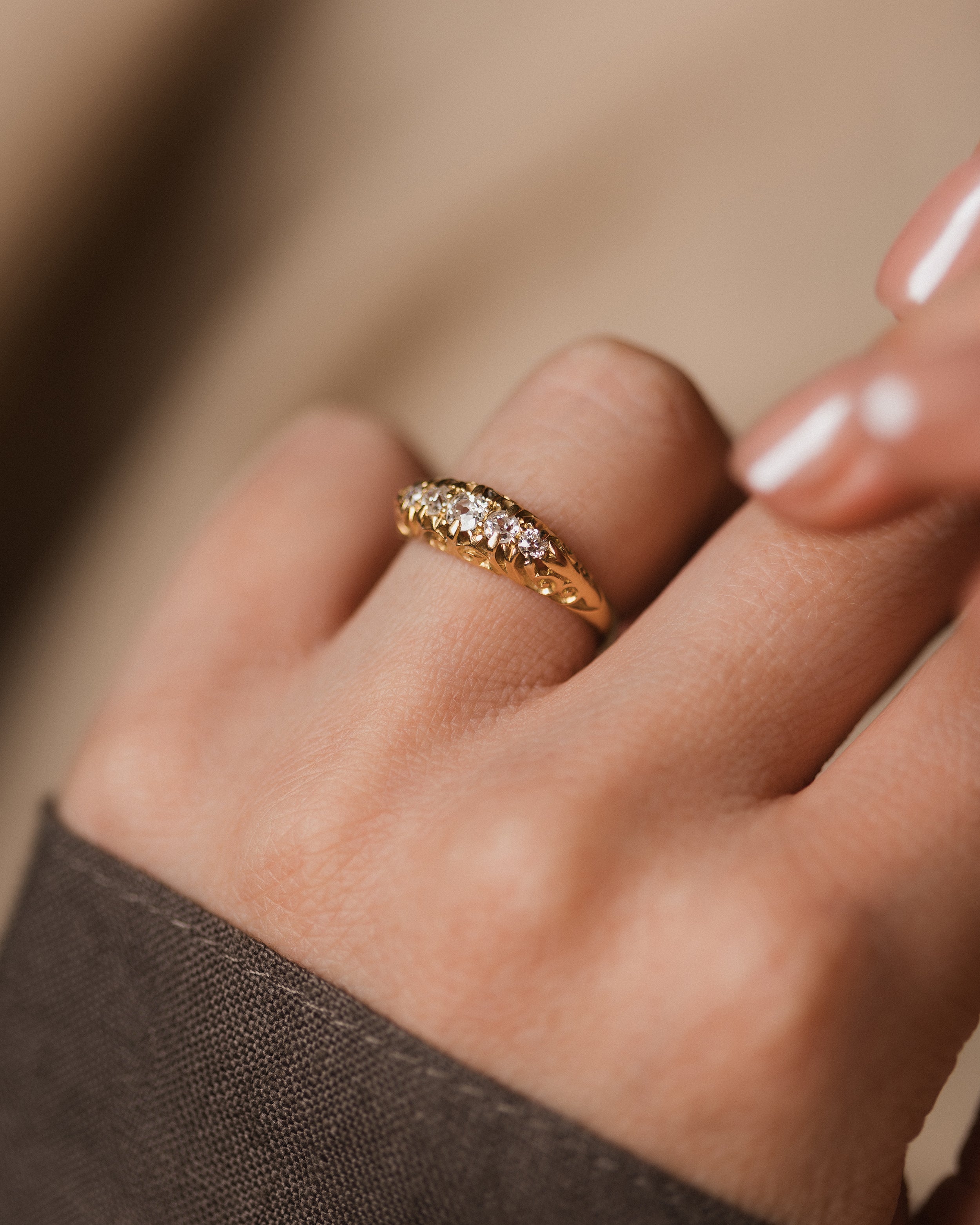 Noelle 1908 Antique 18ct Gold Diamond Five Stone Ring