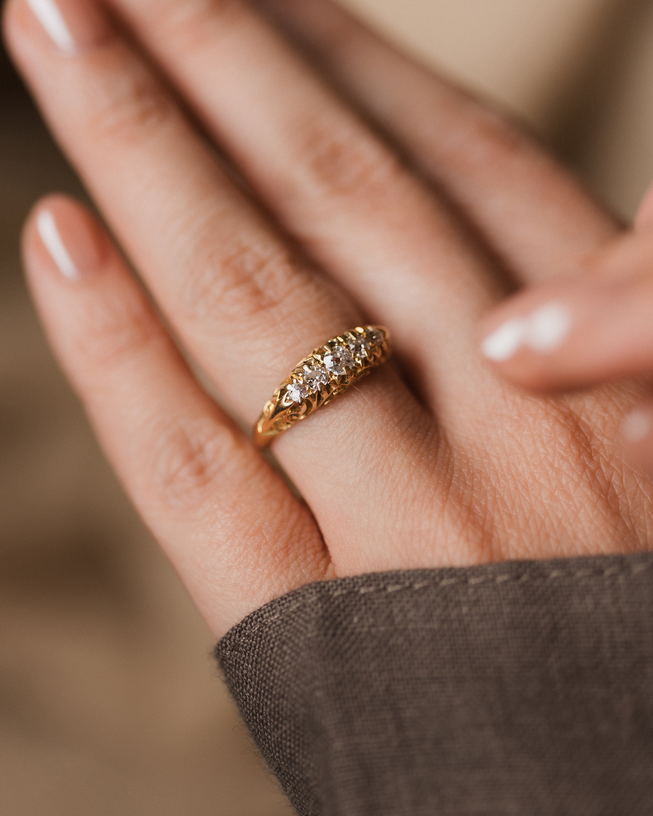 Noelle 1908 Antique 18ct Gold Diamond Five Stone Ring