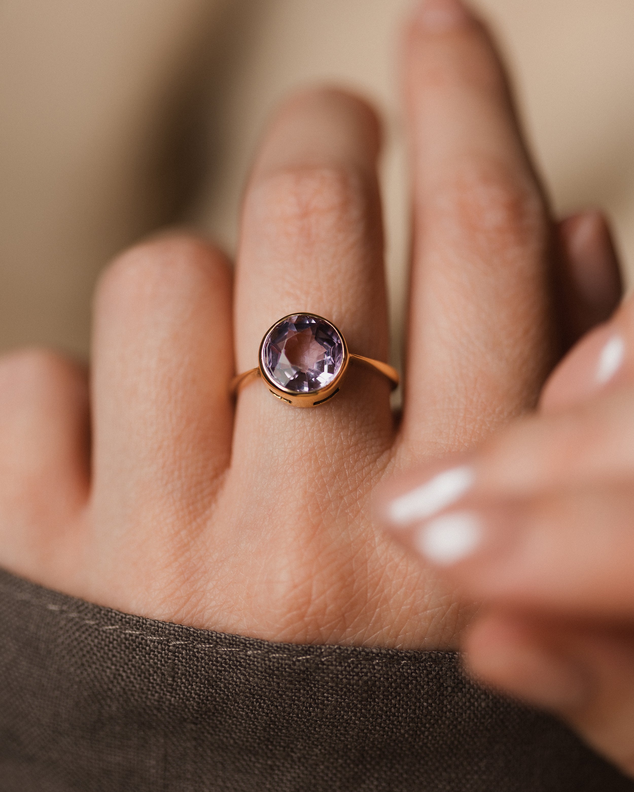 Image of Cassandra Antique 18ct Gold Amethyst Single Stone Ring