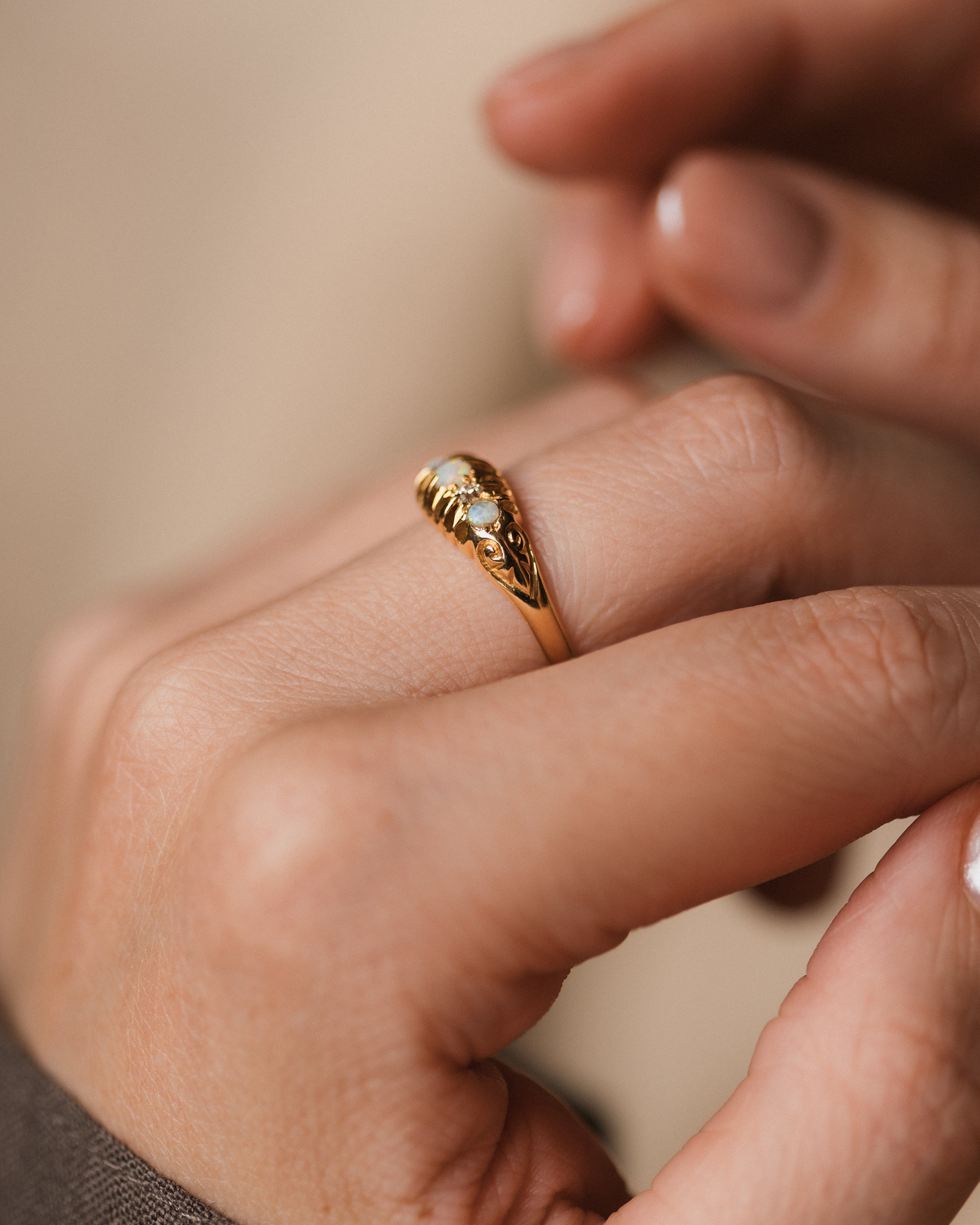 Wren Antique 18ct Gold Opal & Diamond Five Stone Ring