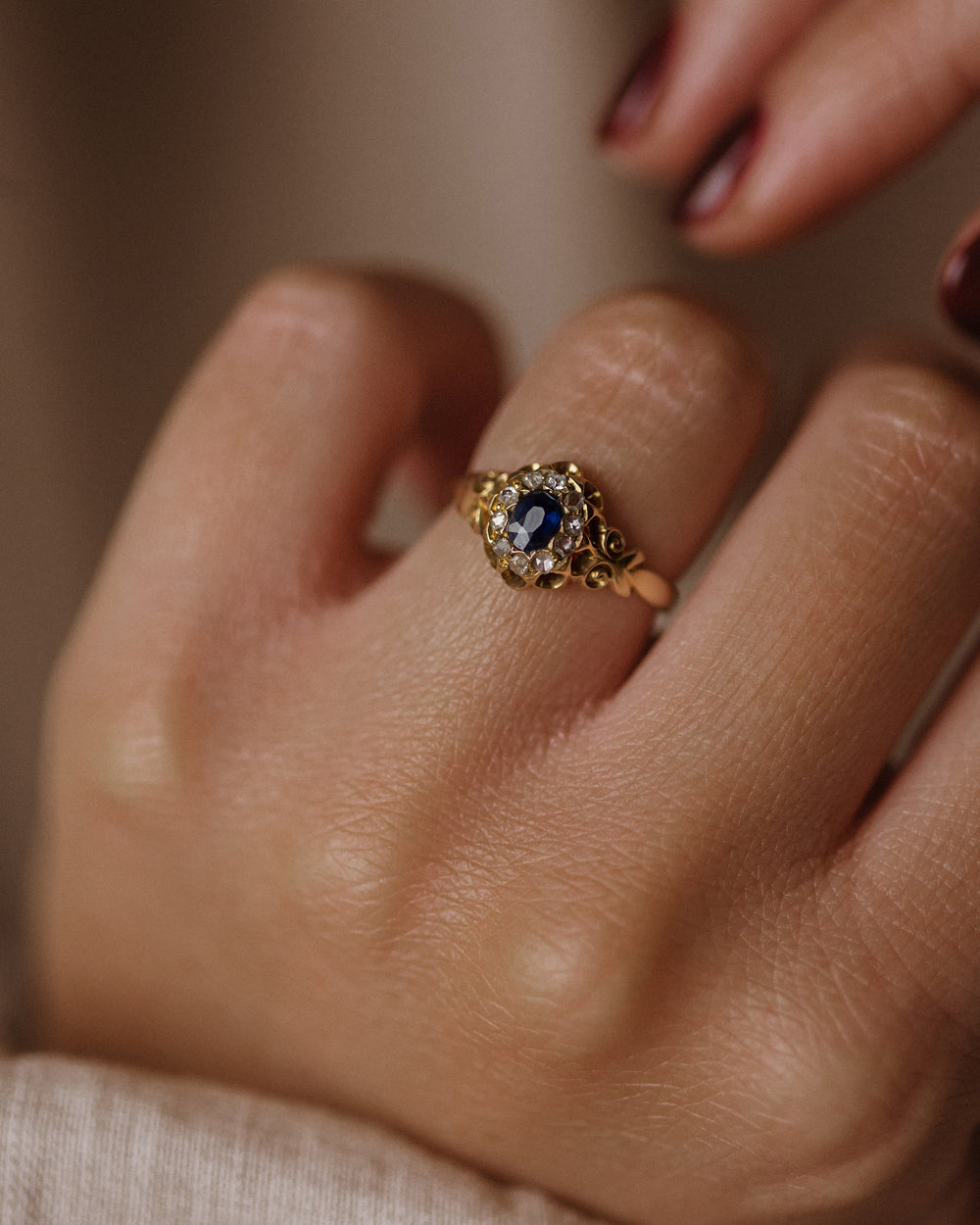 Florence 1864 Antique 18ct Gold Sapphire & Diamond Cluster Ring