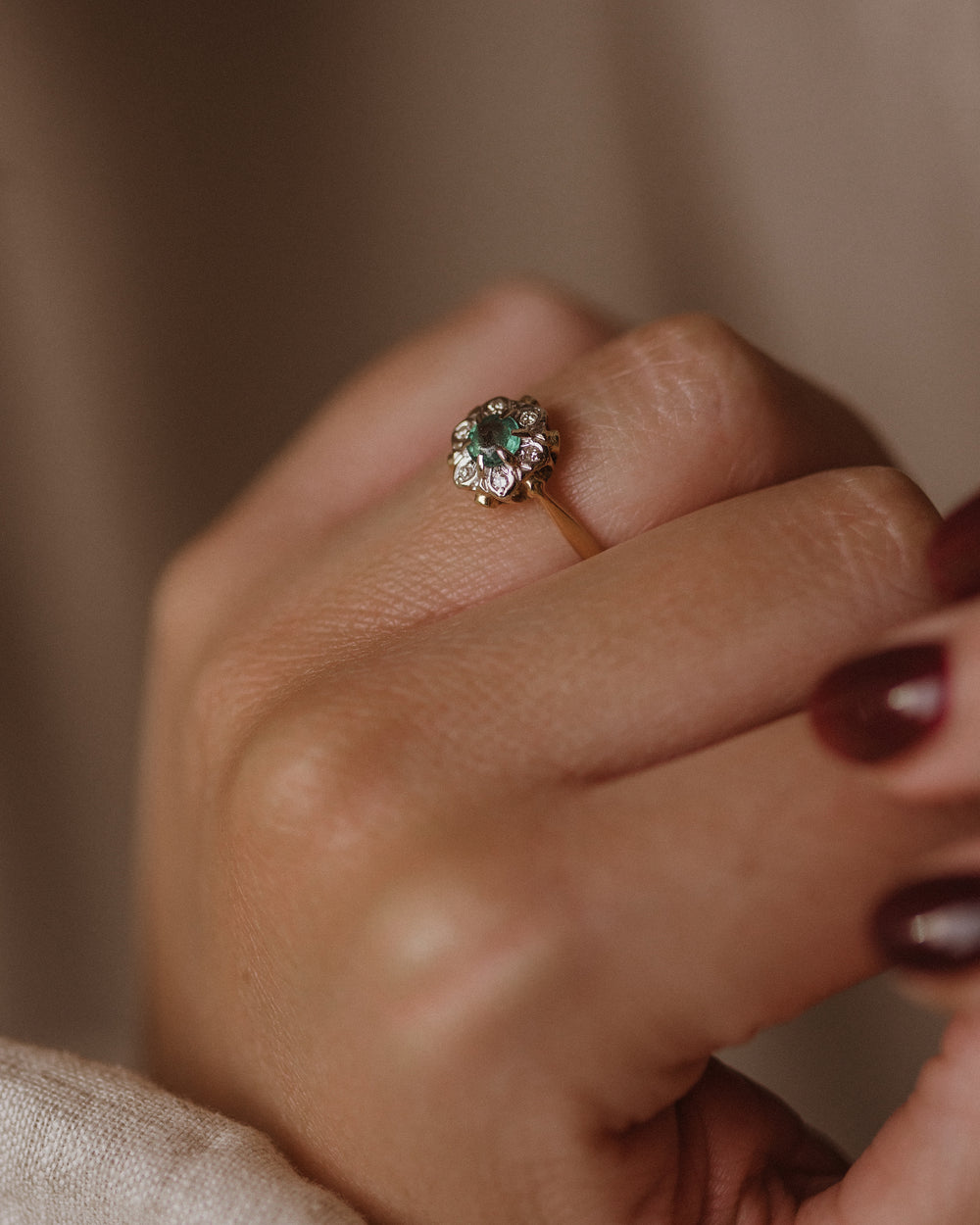 Thora Vintage 18ct Gold Blue Topaz & Diamond Cluster Flowerhead Ring