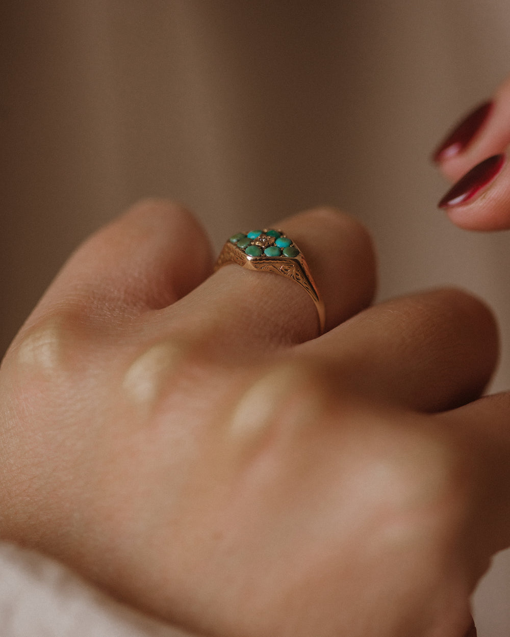 Avery 1922 Antique 15ct Gold Turquoise & Diamond Ring