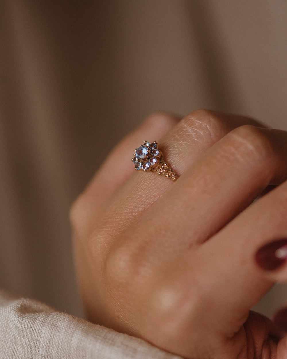 Josefina 1976 Vintage 9ct Gold Blue Spinel Cluster Ring