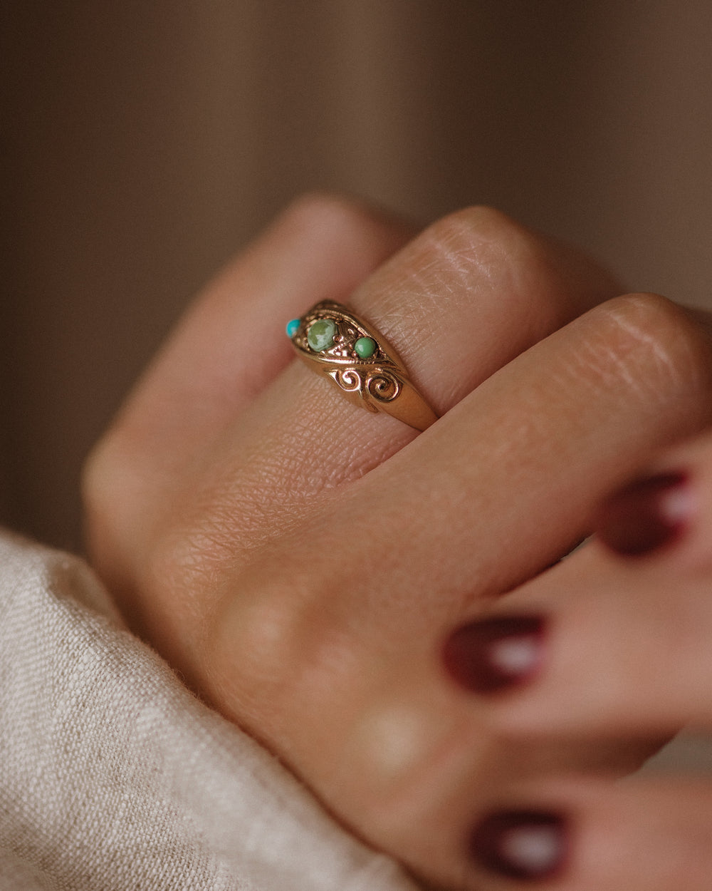 Claudine 1978 Vintage 9ct Gold Turquoise Trilogy Ring