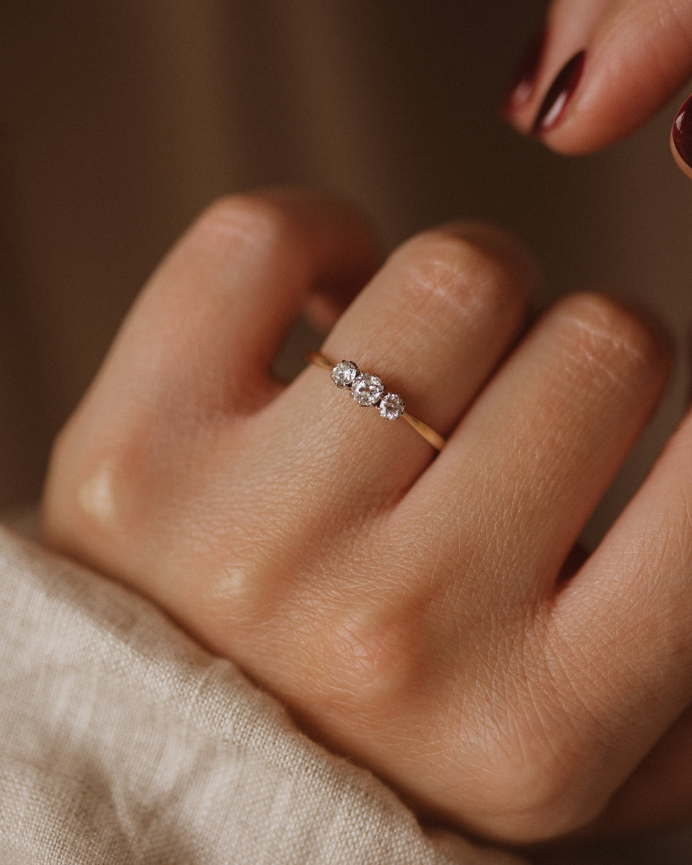 Jacinta Antique 18ct Gold Diamond Trilogy Ring