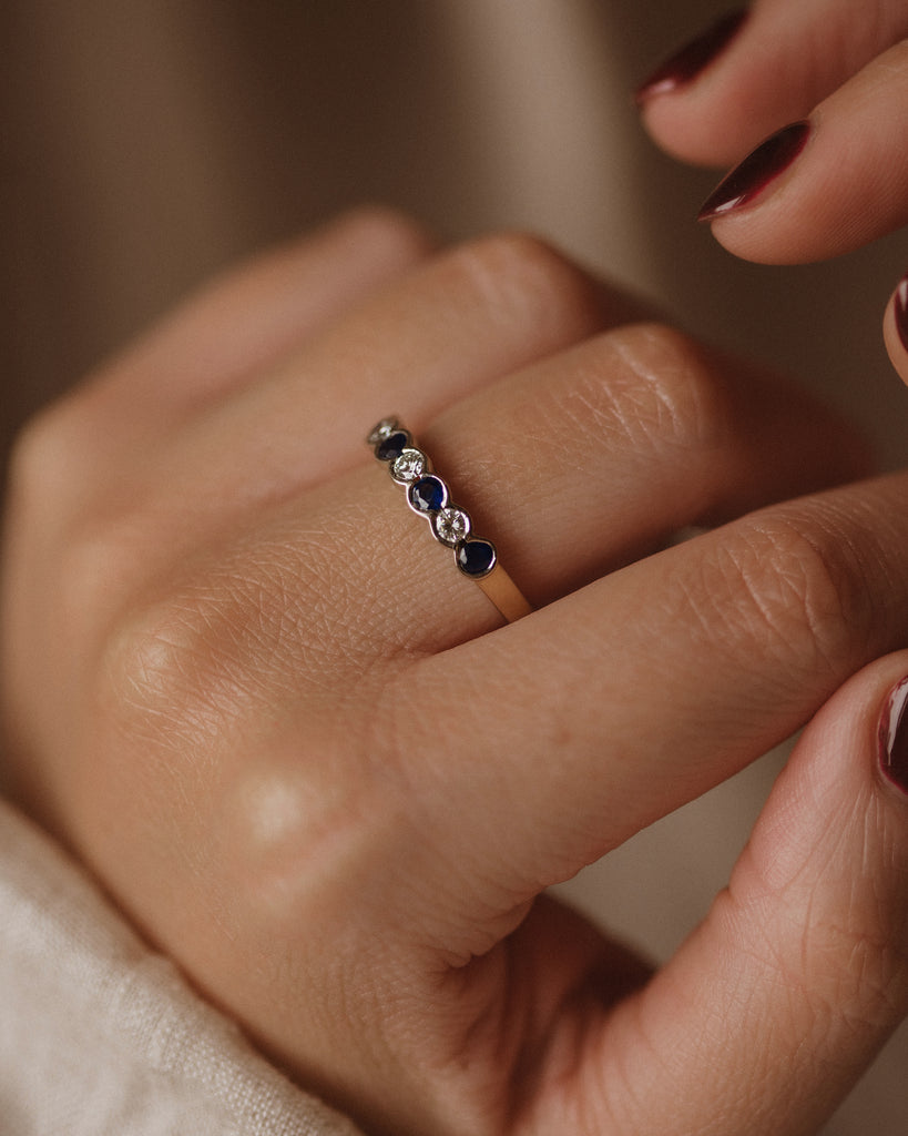 Irina Vintage 18ct Gold Sapphire & Diamond Half Eternity Ring