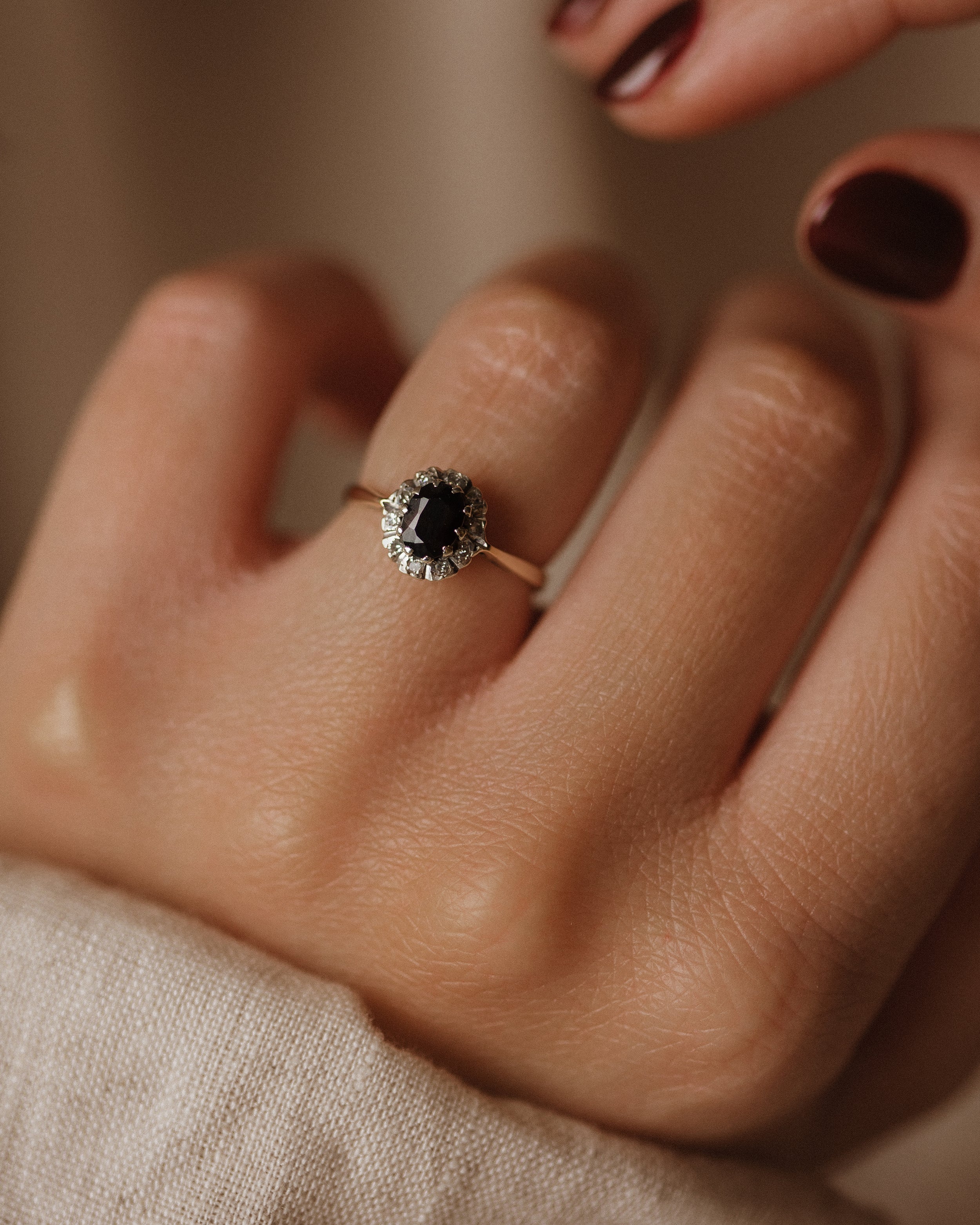 Image of Helena 1983 Vintage 9ct Gold Sapphire & Diamond Cluster Ring