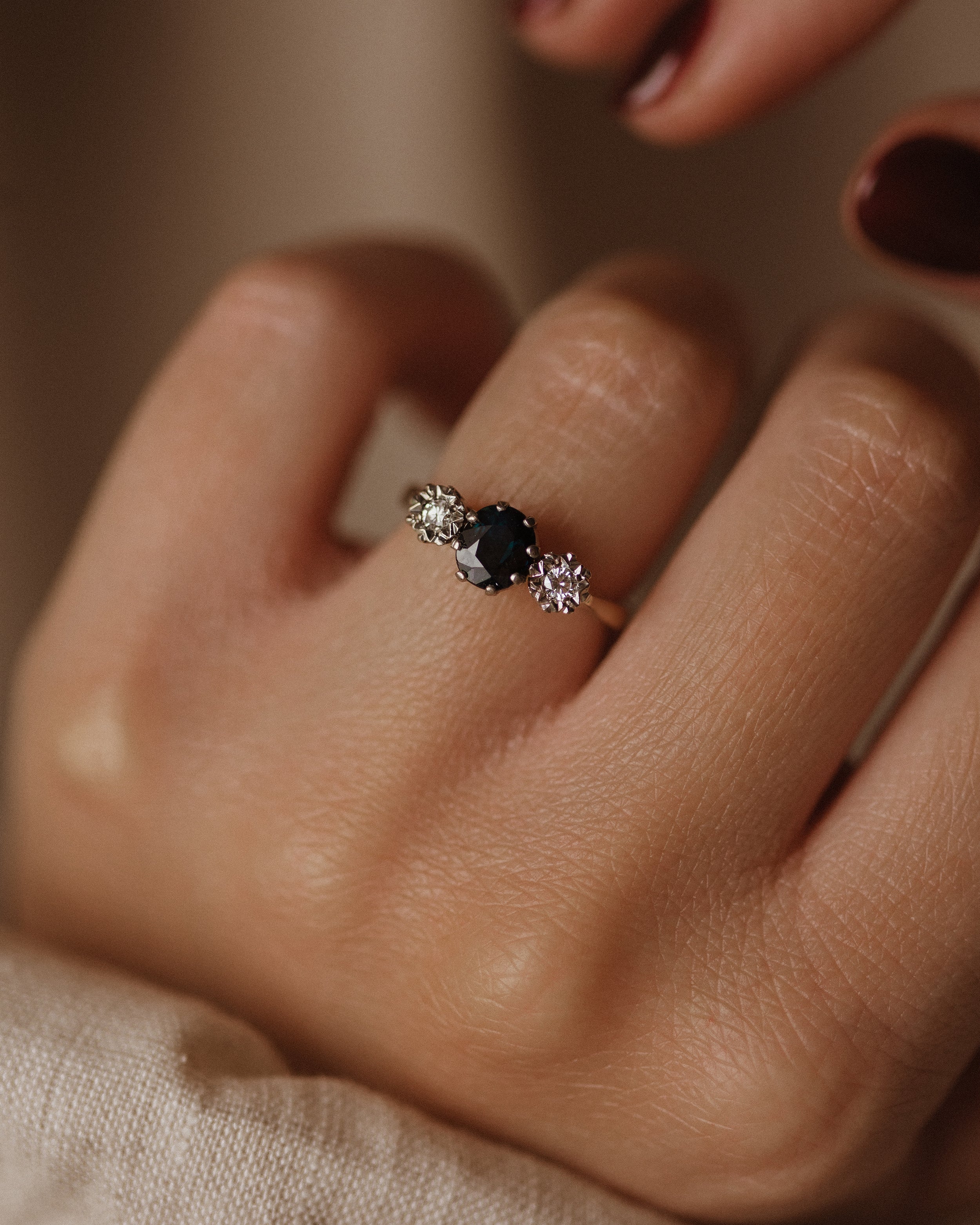 Image of Gisella 1975 Vintage 18ct Gold Sapphire & Diamond Trilogy Ring