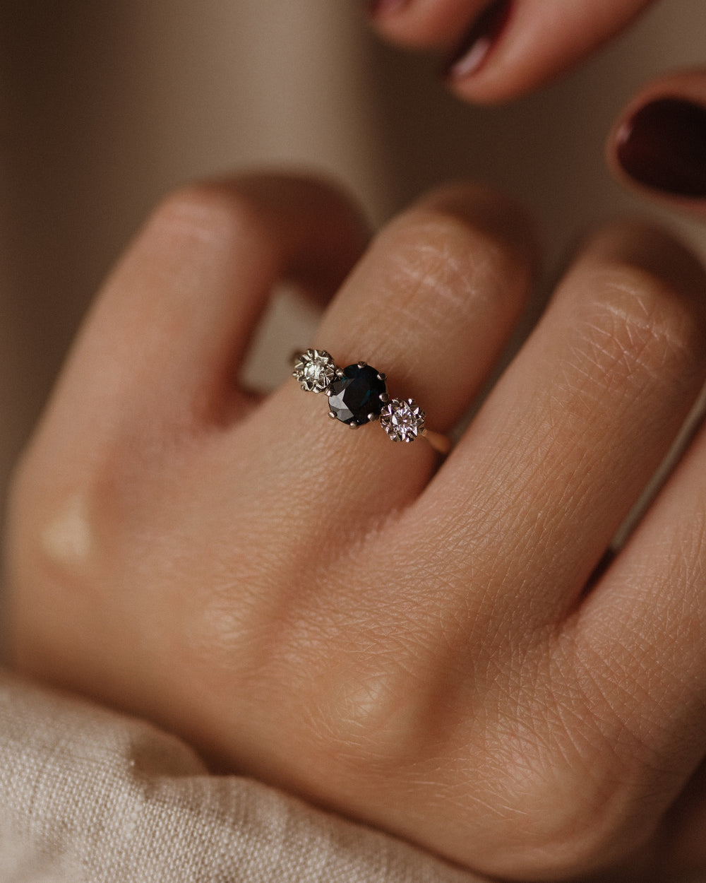 Gisella 1975 Vintage 18ct Gold Sapphire & Diamond Trilogy Ring