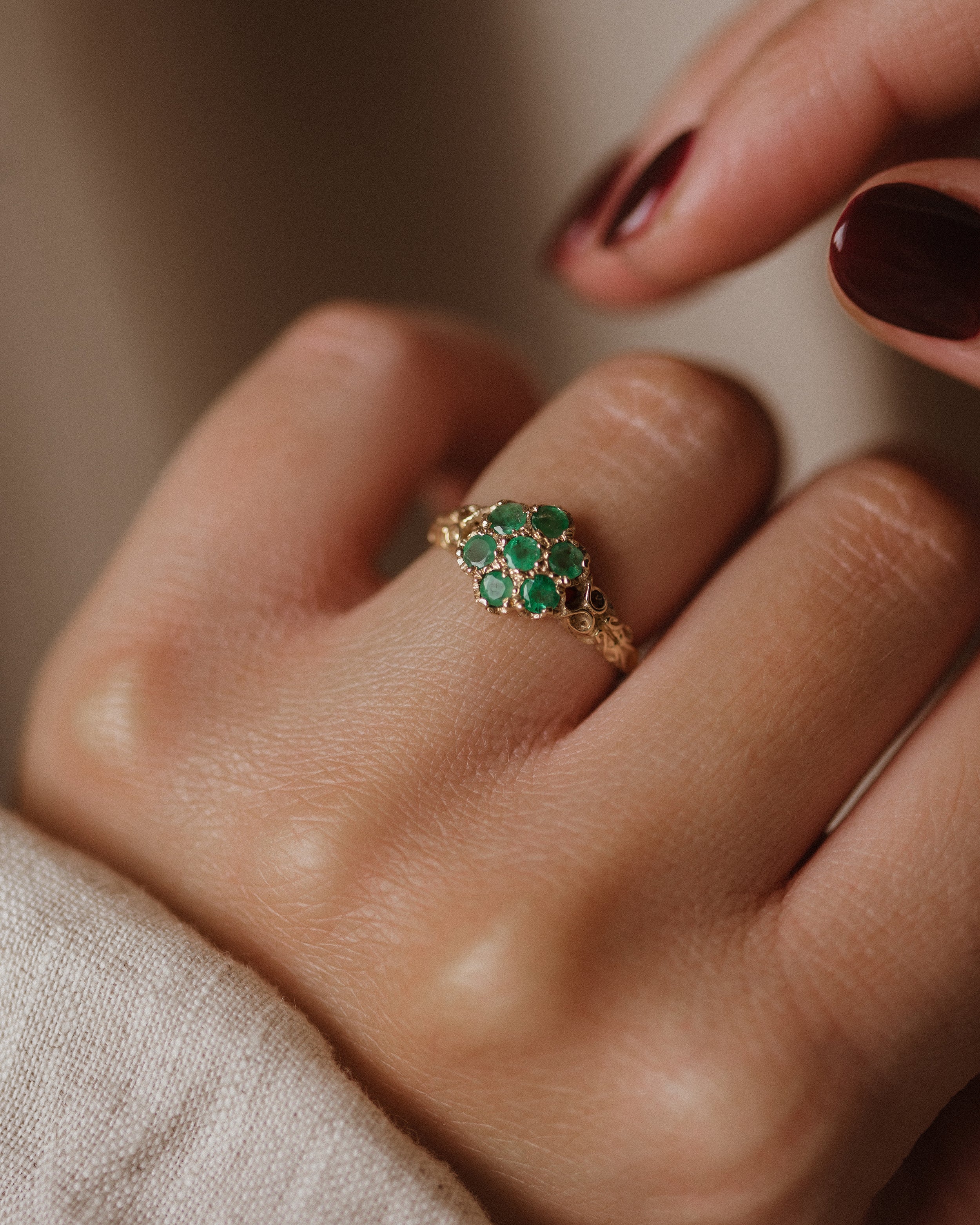 Marigold 1989 Vintage 9ct Gold Emerald Cluster Ring