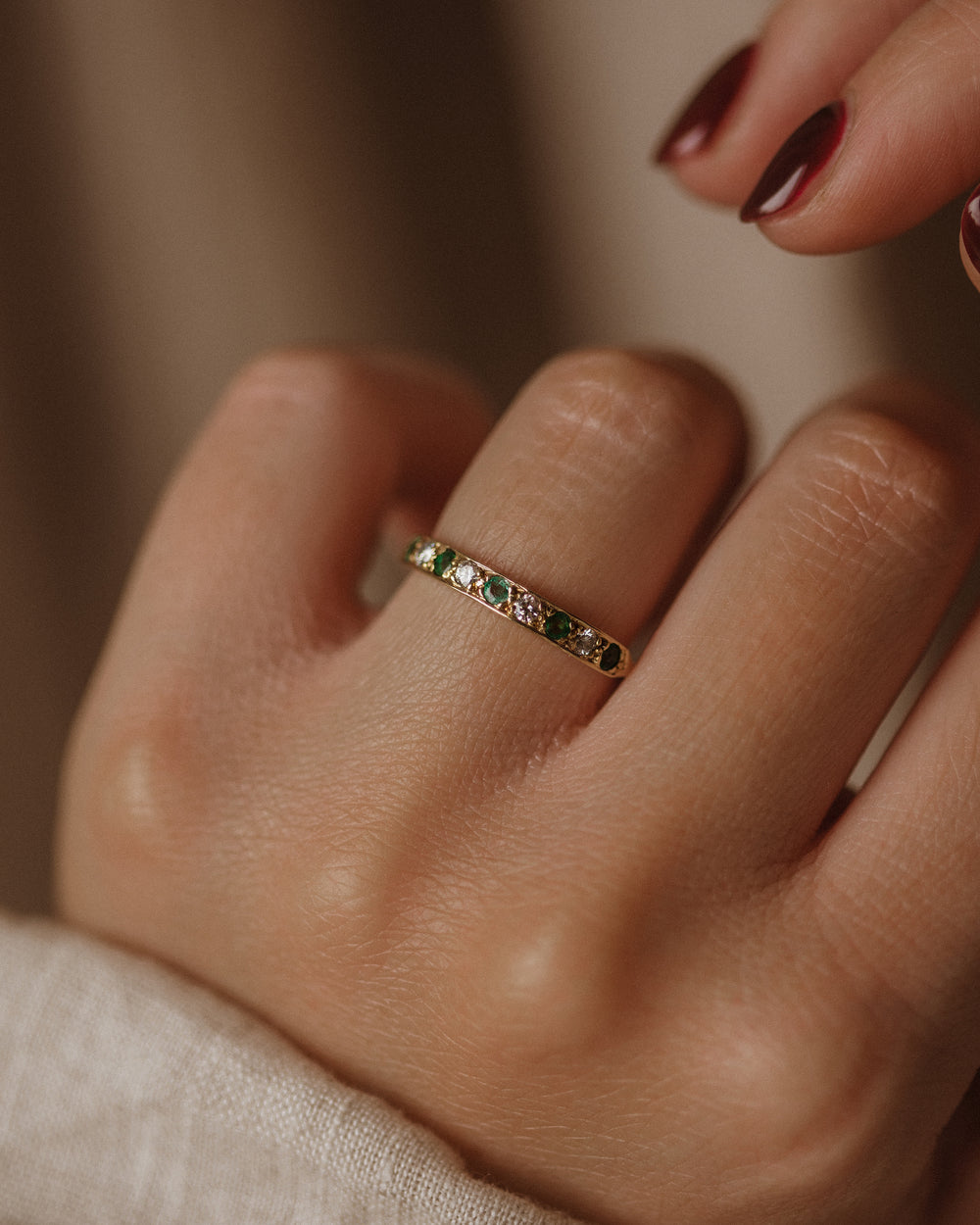 Fennel Antique 18ct Gold Emerald & Diamond Half Eternity Ring