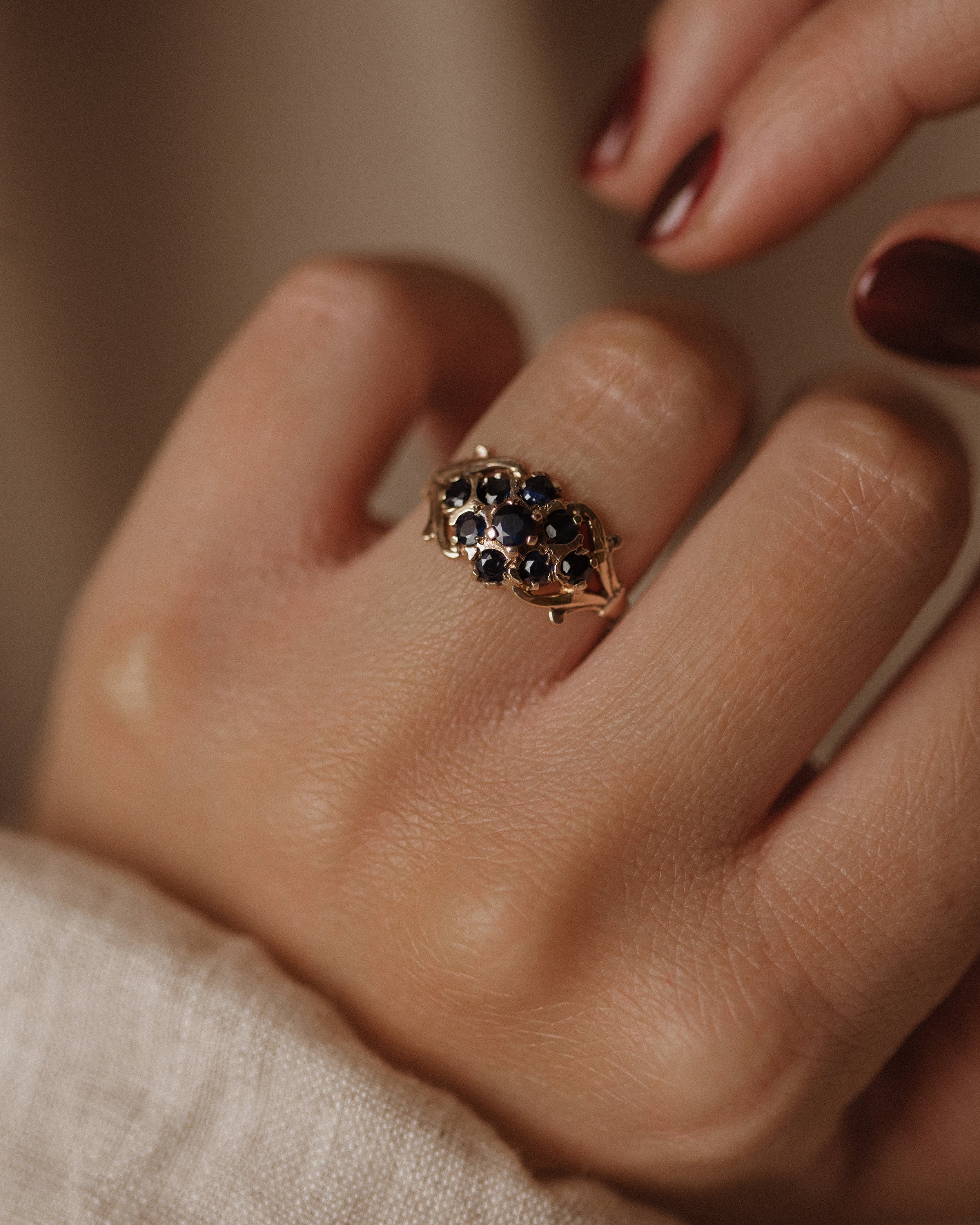 Image of Lois 1978 Vintage 9ct Gold Sapphire Cluster Ring