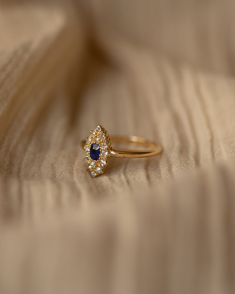 Martha 1918 18ct Gold Sapphire & Diamond Navette Ring