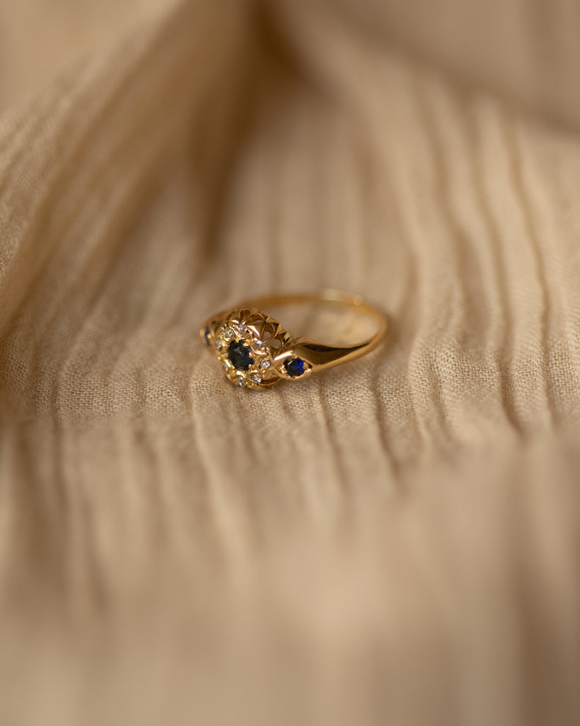 Julia 1918 Antique 18ct Gold Sapphire & Diamond Cluster Ring