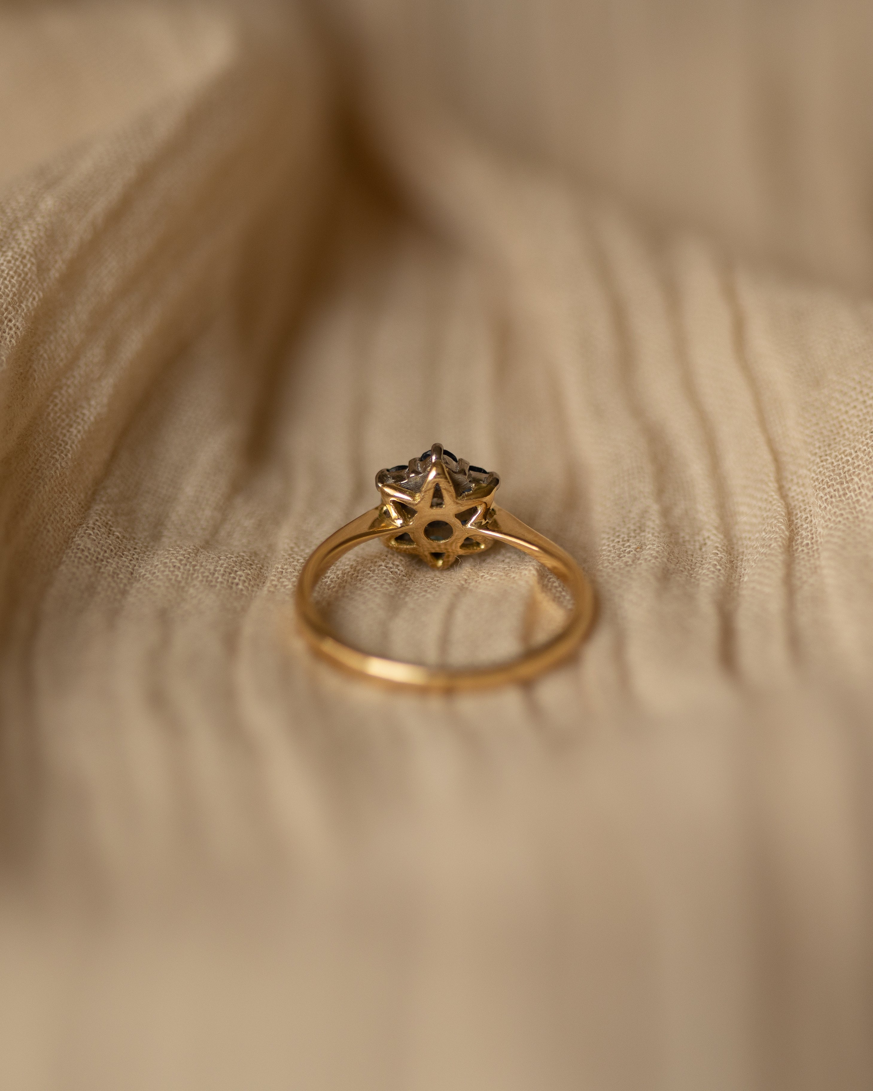 Mary 1965 Vintage 18ct Gold Sapphire & Diamond Flower Cluster Ring