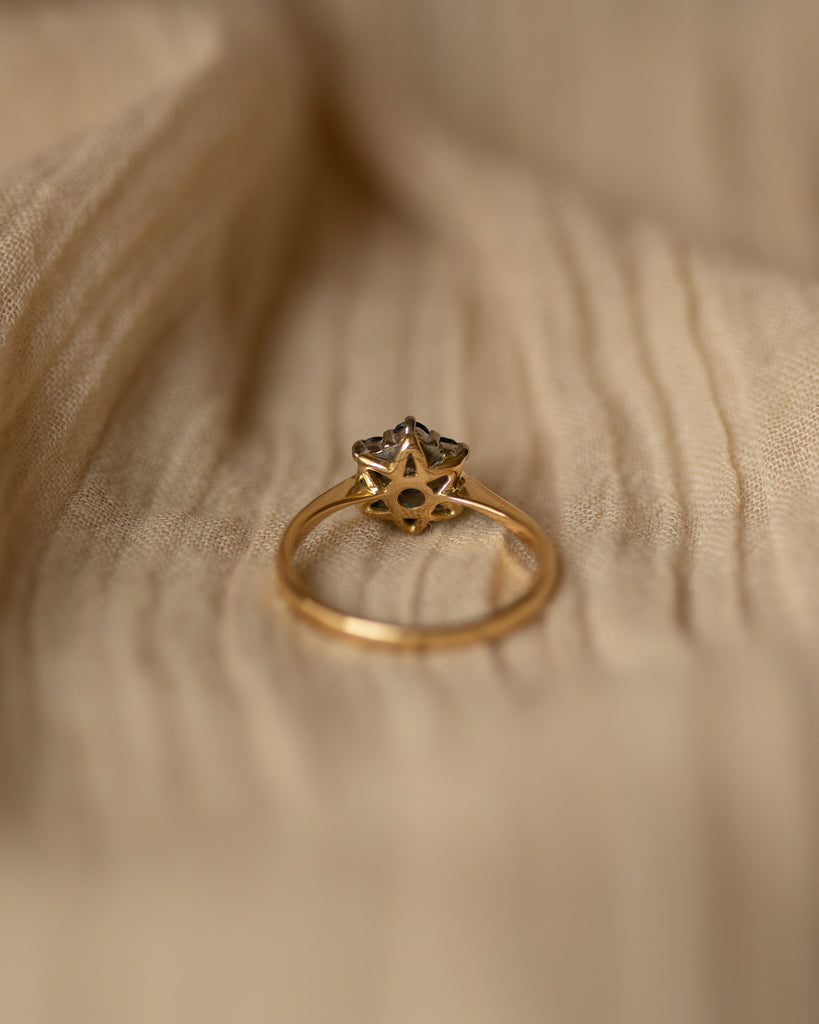 Mary 1965 Vintage 18ct Gold Sapphire & Diamond Flower Cluster Ring