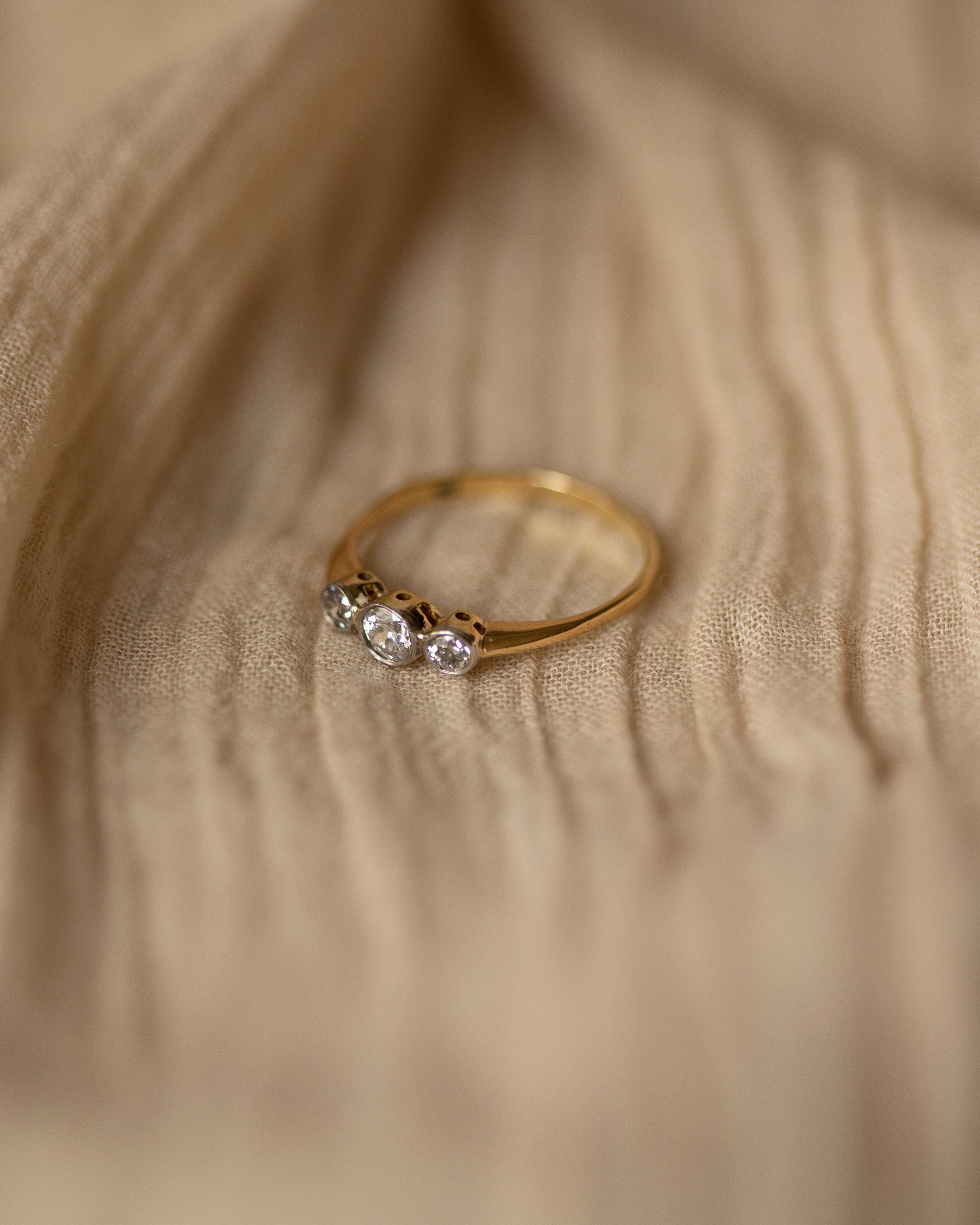 Olive Antique 18ct Gold Diamond Trilogy Ring